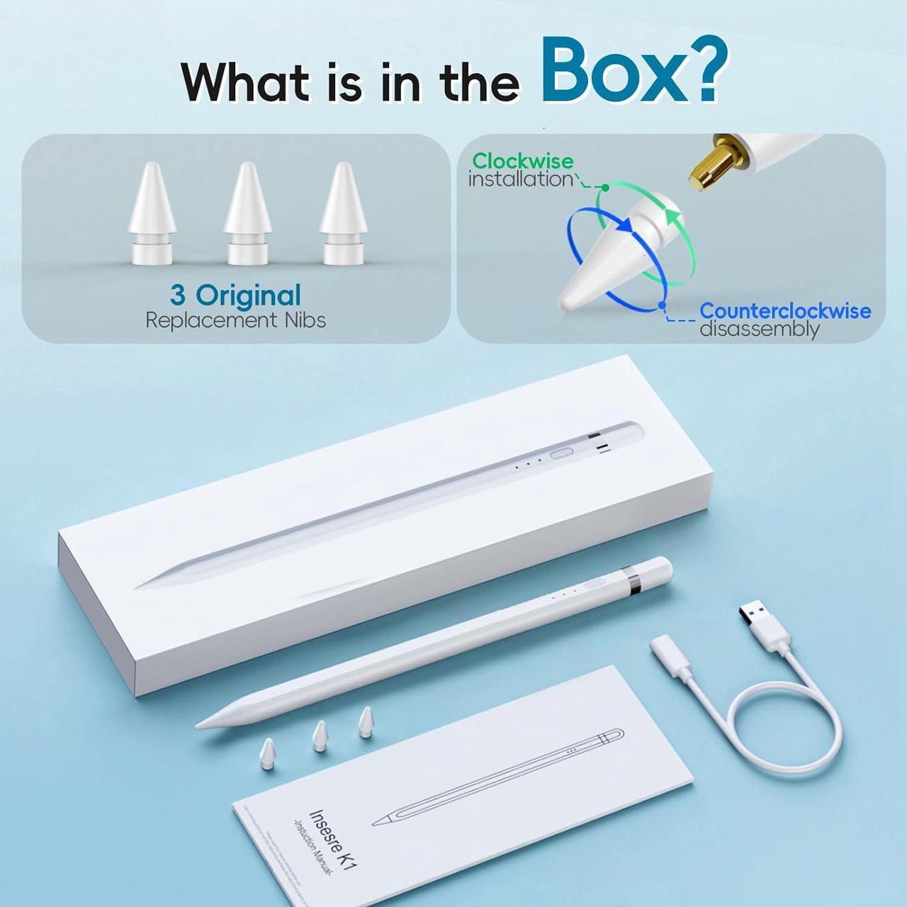 Alt view image 3 of 7 - for Apple Pencil 1st Generation, Stylus Pen for iPad, Apple Pen USB-C Port Support Reverse Charging.Magnetic,Tilt & Palm Rejection.Suitable for iPad 6-10,iPad Pro12.9&11",iPad Air3/4/5,iPad mini5/6