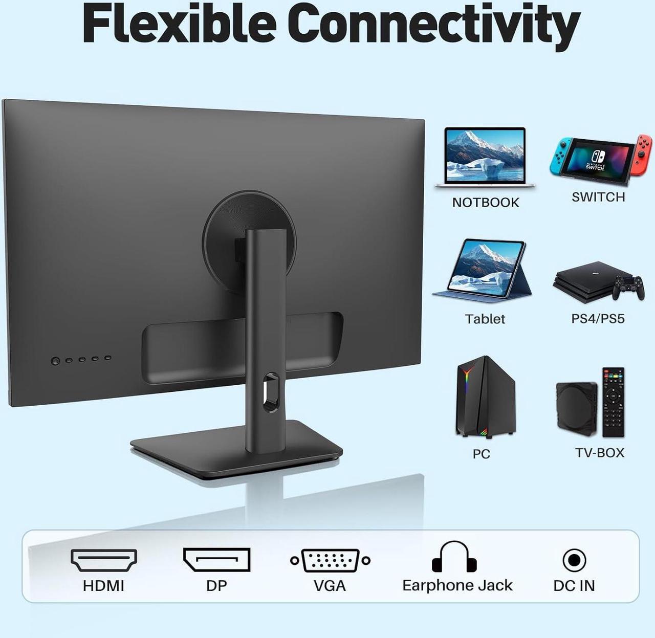 Alt view image 6 of 7 - SANSUI Monitor 24 inch IPS FHD 1080P 75HZ HDR10 Computer Monitor with HDMI,VGA,DP Ports Frameless/Eye Care/Ergonomic Tilt/Speakers Built-in(ES-24X5A HDMI Cable Included)