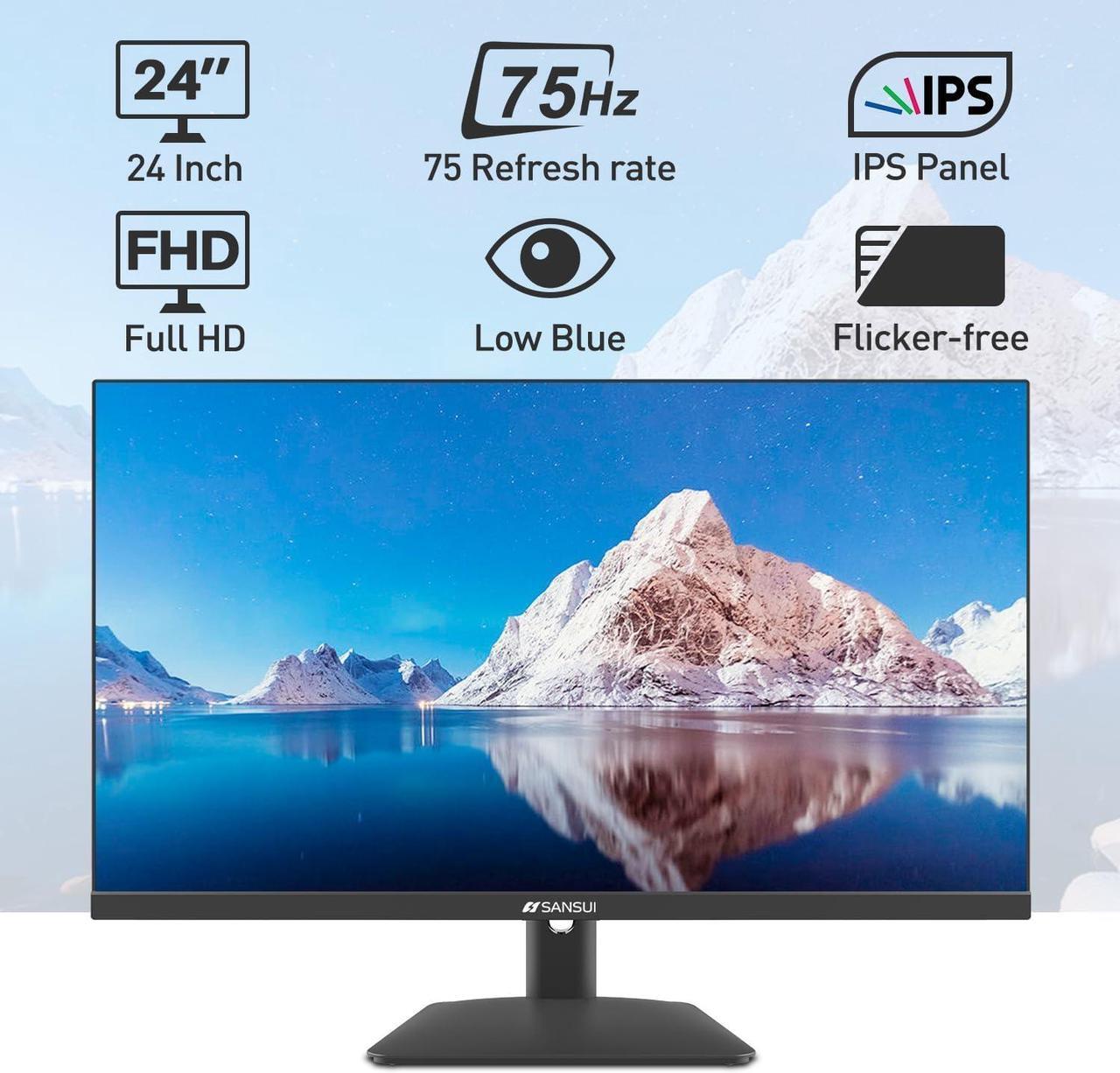 Alt view image 3 of 7 - SANSUI Monitor 24 inch IPS FHD 1080P 75HZ HDR10 Computer Monitor with HDMI,VGA,DP Ports Frameless/Eye Care/Ergonomic Tilt/Speakers Built-in(ES-24X5A HDMI Cable Included)