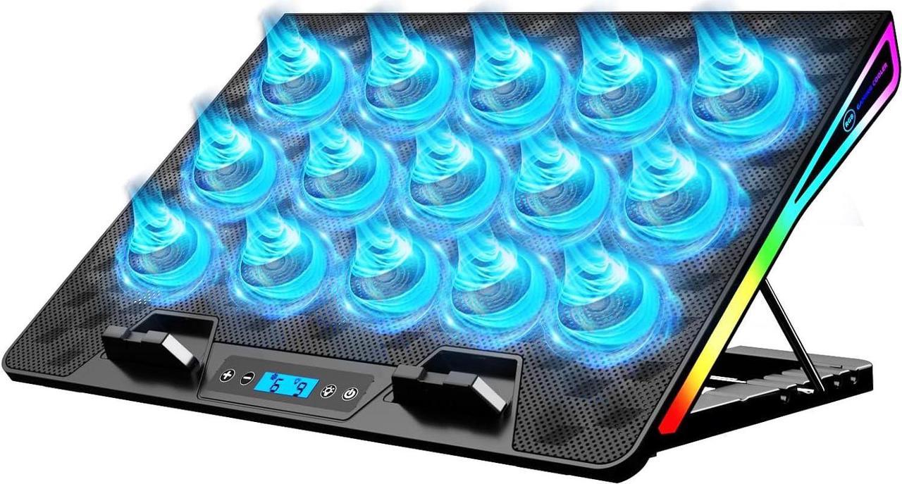 Laptop Cooling Pad, Gaming Laptop Fan Cooling Pad with 15 Quiet Fans, RGB Laptop Cooler for 15.6-17.3 Inch, 4 Height Stands, 2 USB Ports - AA2