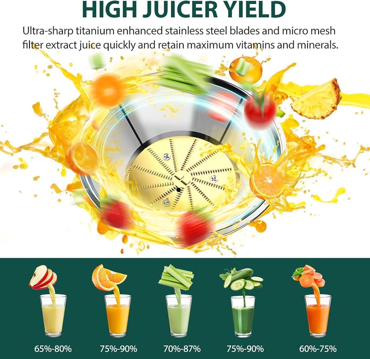 Alt view image 5 of 7 - 1300W KOIOS Centrifugal Juicer Machines, Juice Extractor with Extra Large 3inch Feed Chute, Full Copper Motor, Titanium-Plated Filter, High Juice Yield, 3 Speeds Mode,Easy to Clean with Brush,BPA-Free