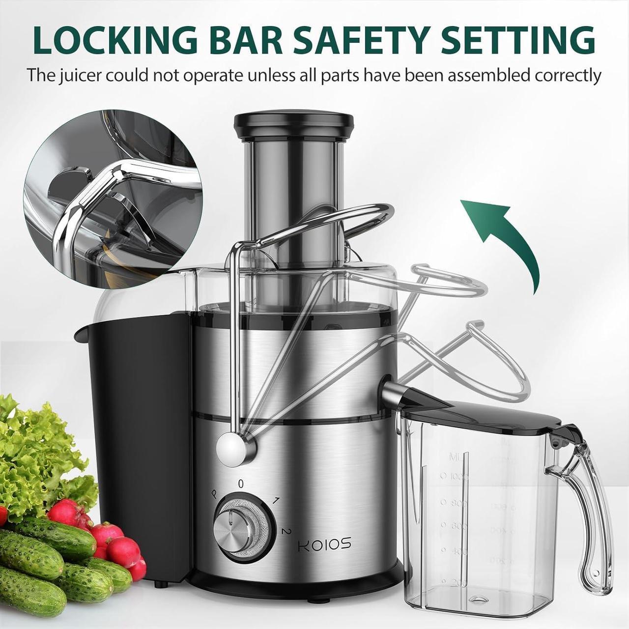 Alt view image 3 of 7 - 1300W KOIOS Centrifugal Juicer Machines, Juice Extractor with Extra Large 3inch Feed Chute, Full Copper Motor, Titanium-Plated Filter, High Juice Yield, 3 Speeds Mode,Easy to Clean with Brush,BPA-Free
