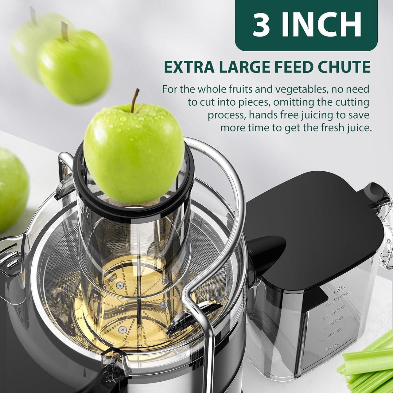 Alt view image 4 of 7 - 1300W KOIOS Centrifugal Juicer Machines, Juice Extractor with Extra Large 3inch Feed Chute, Full Copper Motor, Titanium-Plated Filter, High Juice Yield, 3 Speeds Mode,Easy to Clean with Brush,BPA-Free