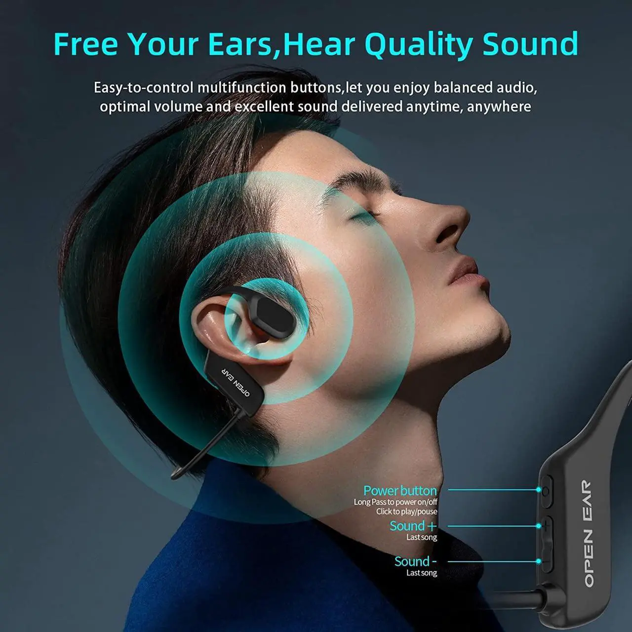 Alt view image 4 of 7 - Bone Conduction Headphones,Open Ear Headphones Wireless Bluetooth,Waterproof & Sweatproof Sport Headphones,Bone Conduction Earbuds with Mic,Headphones for Running Cycling Climbing Driving