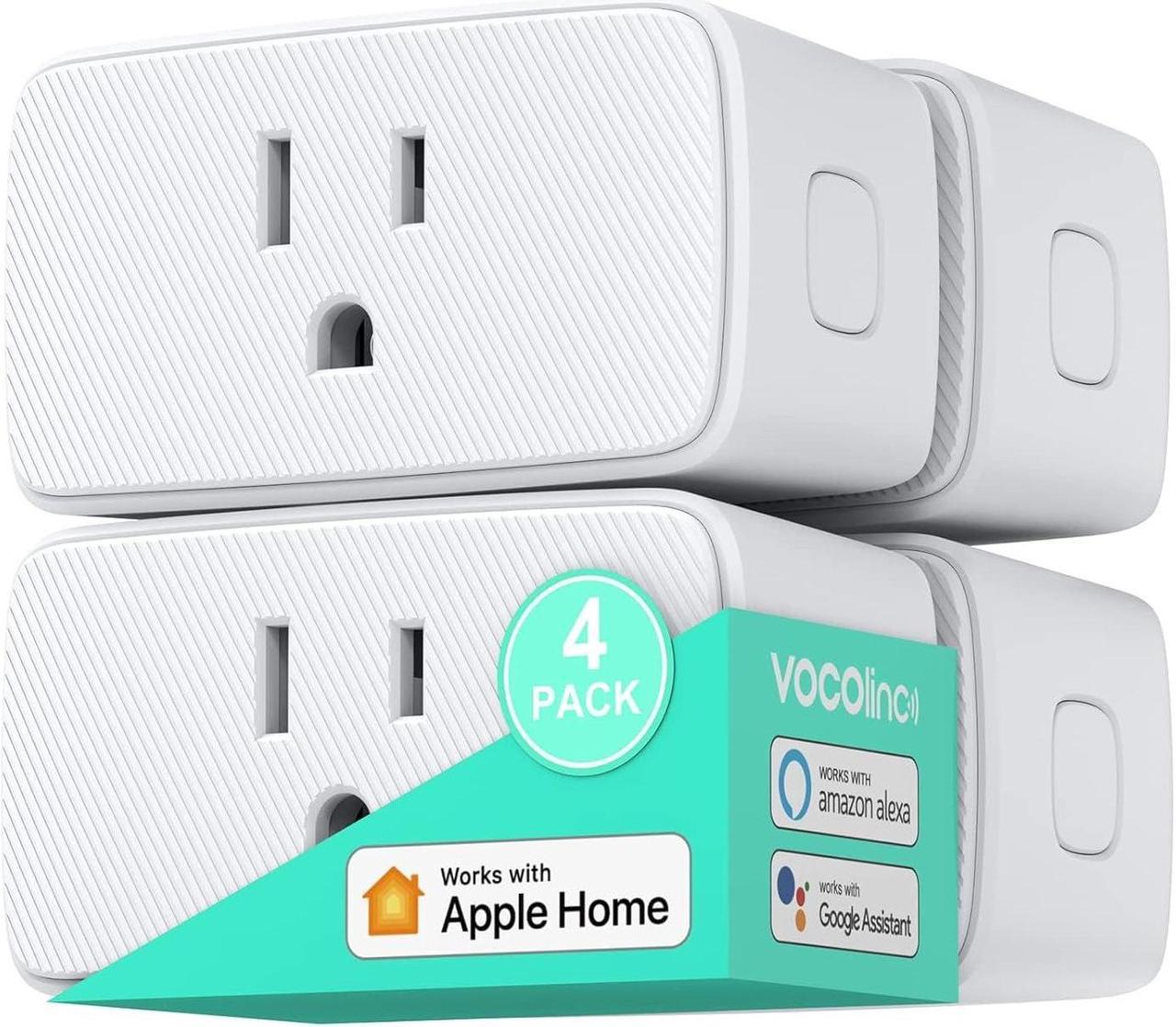 VOCOlinc Homekit Smart Plug Works with Alexa, Apple Home, Google Assistant, WiFi Smart Plug That Work with Alexa, Electrical Timer Outlet Support Siri, No Hub Required, 15A, 2.4GHz, 110~120V 4 Pack