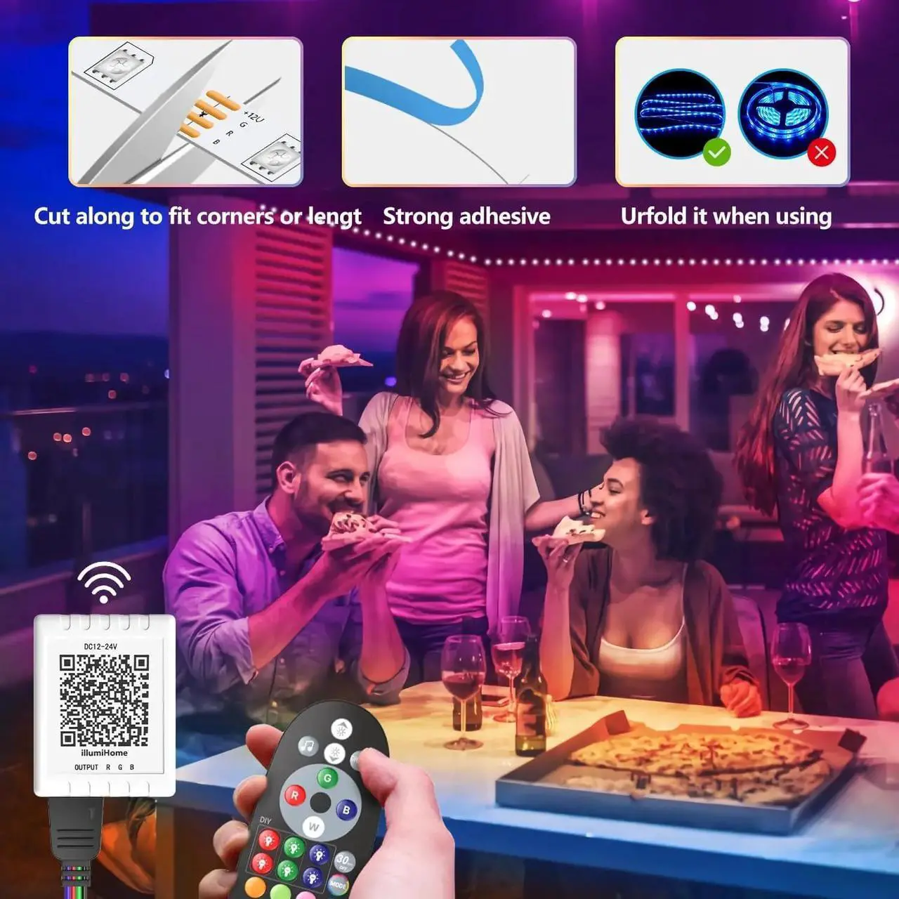 Alt view image 2 of 7 - 100 Ft LED Lights for Bedroom Music Sync Color Changing RGB LED Strip Rope Light General Remote, 5050 RGB LED Light Strips(App+Remote+Mic)