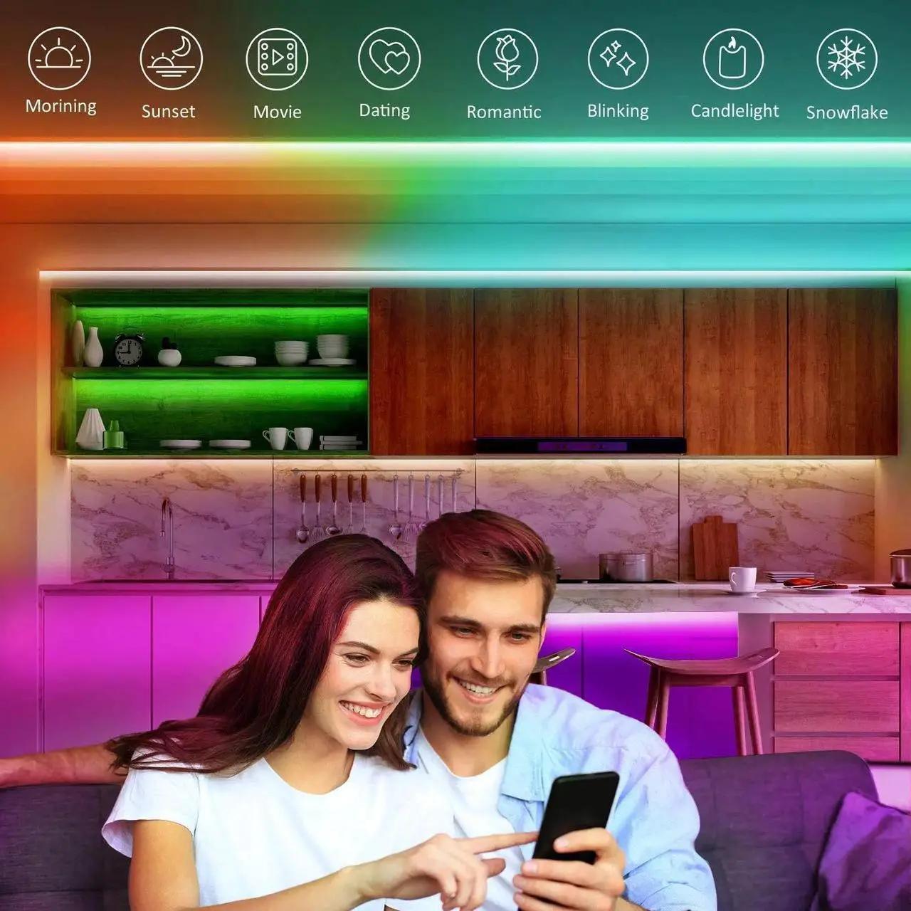 Alt view image 5 of 7 - 100 Ft LED Lights for Bedroom Music Sync Color Changing RGB LED Strip Rope Light General Remote, 5050 RGB LED Light Strips(App+Remote+Mic)