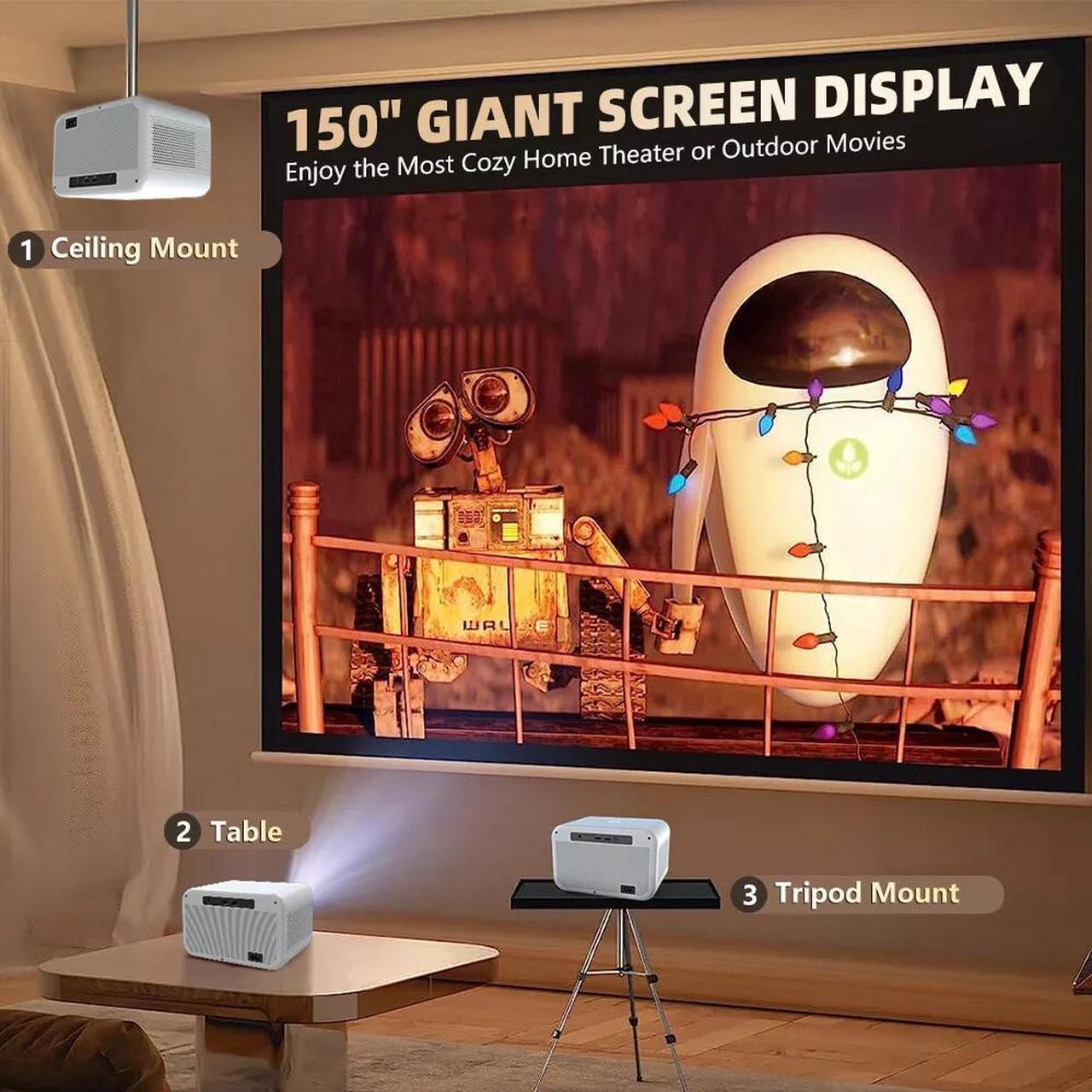 Alt view image 4 of 7 - Mini Projector 20000 Lumen LED 1080P WiFi Bluetooth Portable Home Theater Video