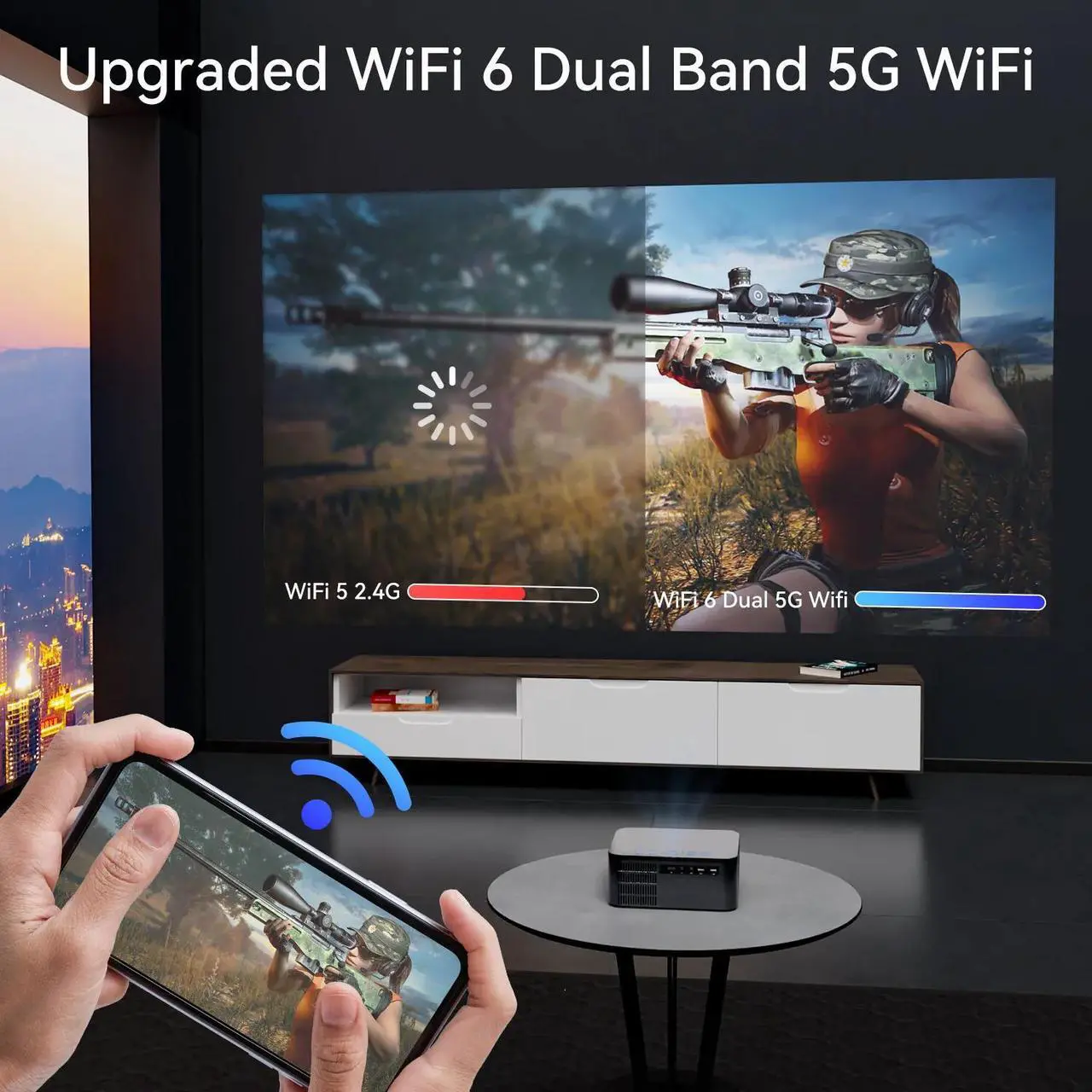 Alt view image 3 of 7 - Real 4K Projector 60000LMS 3D 5G WiFi Auto Focus Video Home Theater 300" Display