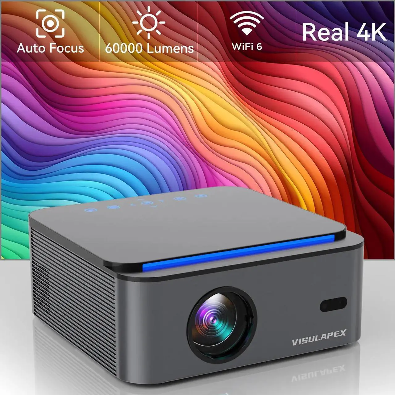Alt view image 7 of 7 - Real 4K Projector 60000LMS 3D 5G WiFi Auto Focus Video Home Theater 300" Display