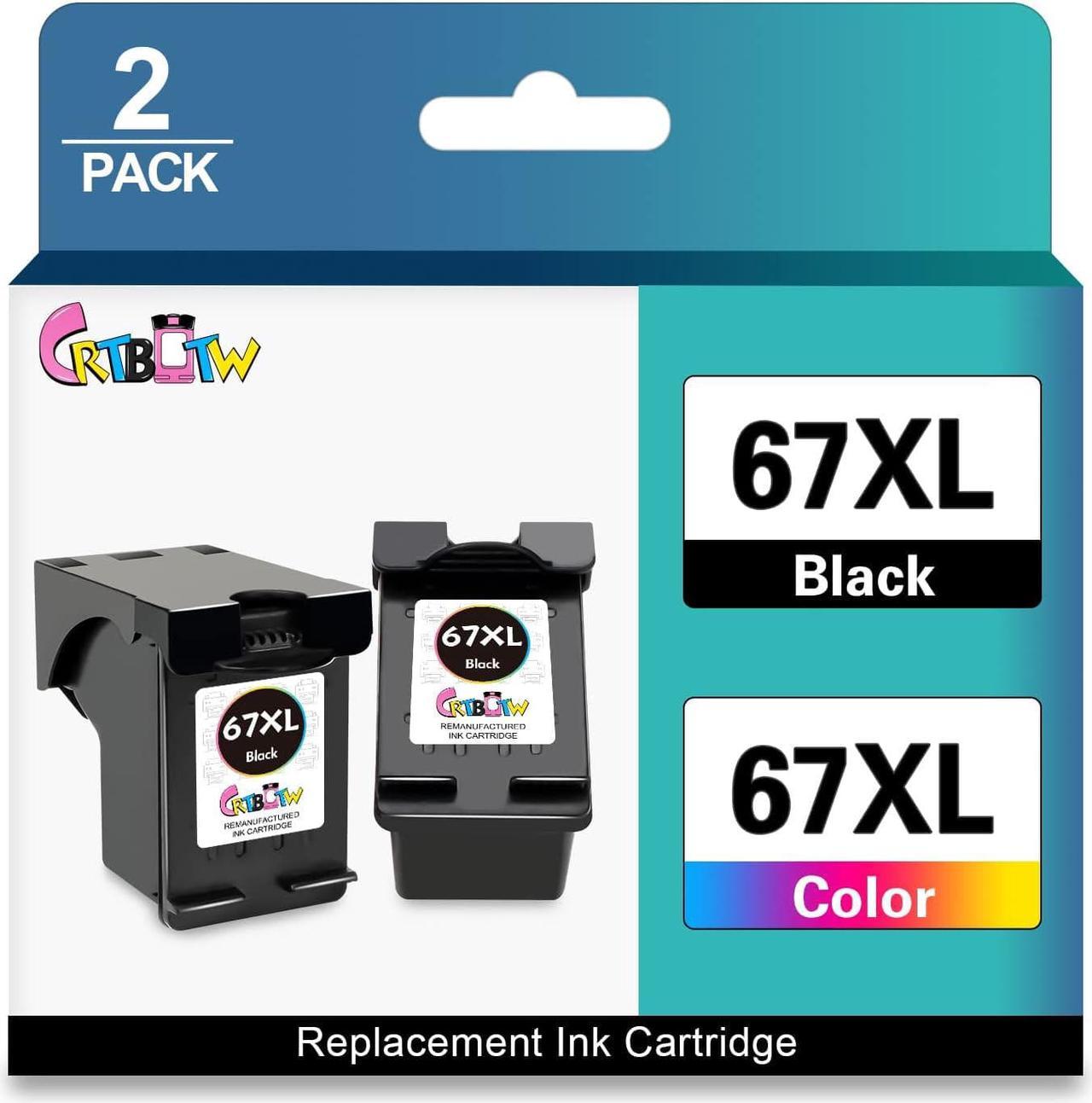 CRTBOTW 67 Ink Cartridges Remanufactured for HP Ink 67 Replacement for HP 67XL 2 Black Work for HP Envy 6052 6055 6058 6075 Pro 6452 6455 6458 DeskJet 1255 2732 2752 2755 DeskJet Plus 4140 4152 4158