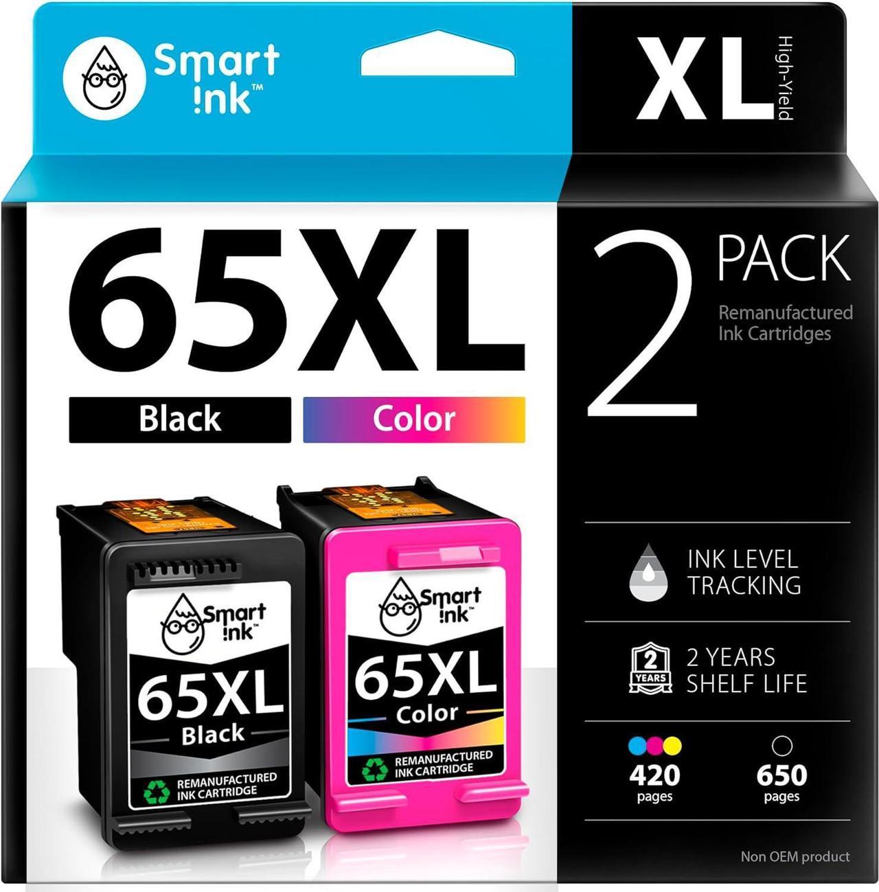 Smart Ink Remanufactured Ink Cartridge Replacement for HP 65 XL 65XL (Black & Color 2 Combo Pack) use with DeskJet 2620 2625 2630 2635 2655 3700 3720 3730 3735 3755 Envy 5010 5010 5020 5030 5052 5055