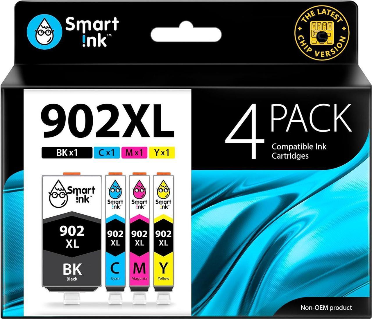 Smart Ink Compatible Ink Cartridge Replacement for HP 902XL 902 XL (4 Pack) with Advanced Chip Technology to use with Officejet 6951 6954 6956 6958 6962 6950 Officejet Pro 6968 6974 6975 6978 6960