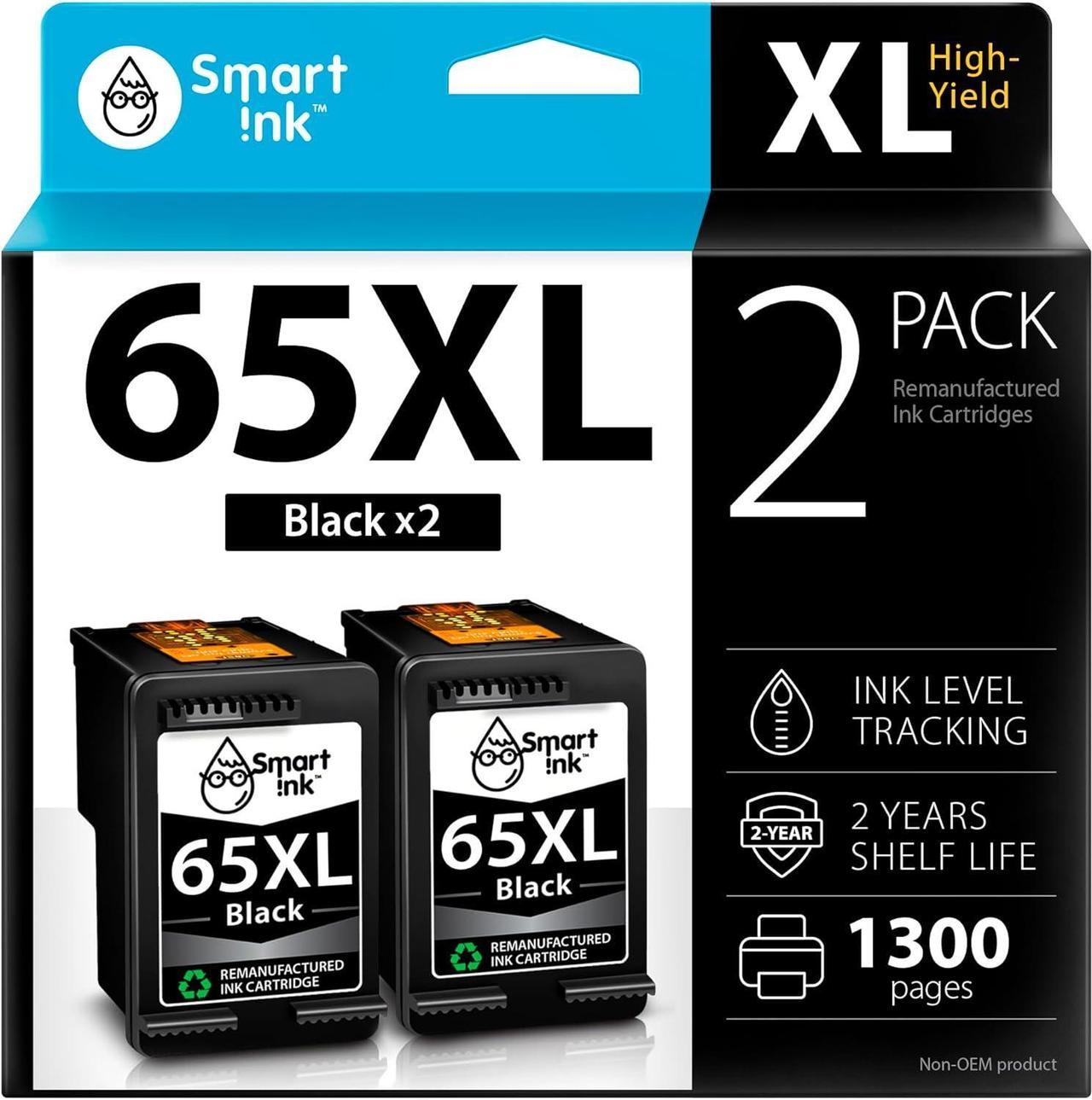 Smart Ink Remanufactured Ink Cartridge Replacement for HP 65 XL 65XL (2 Black Combo Pack) use with DeskJet 2620 2625 2630 2635 2655 3700 3720 3730 3735 3755 Envy 5010 5010 5020 5030 5052 5055