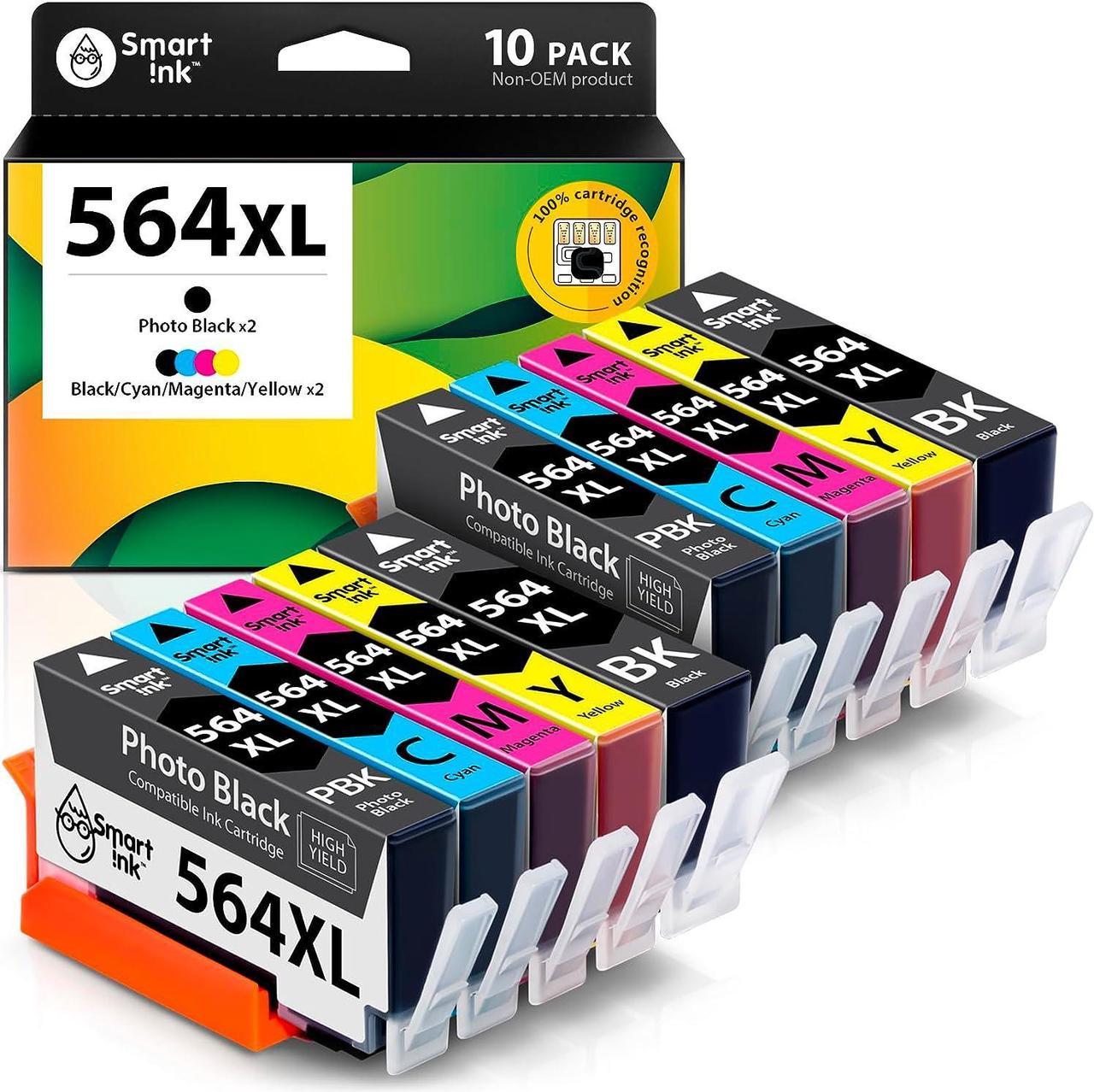 Smart Ink Compatible Ink Cartridge Replacement for HP 564 XL 564XL High Yield 10 Combo Pack (2 Black, 2PBK & 2 C/M/Y) for Photosmart 6525 6520 7520 5520 7510 5510 7525 DeskJet 3520 3522