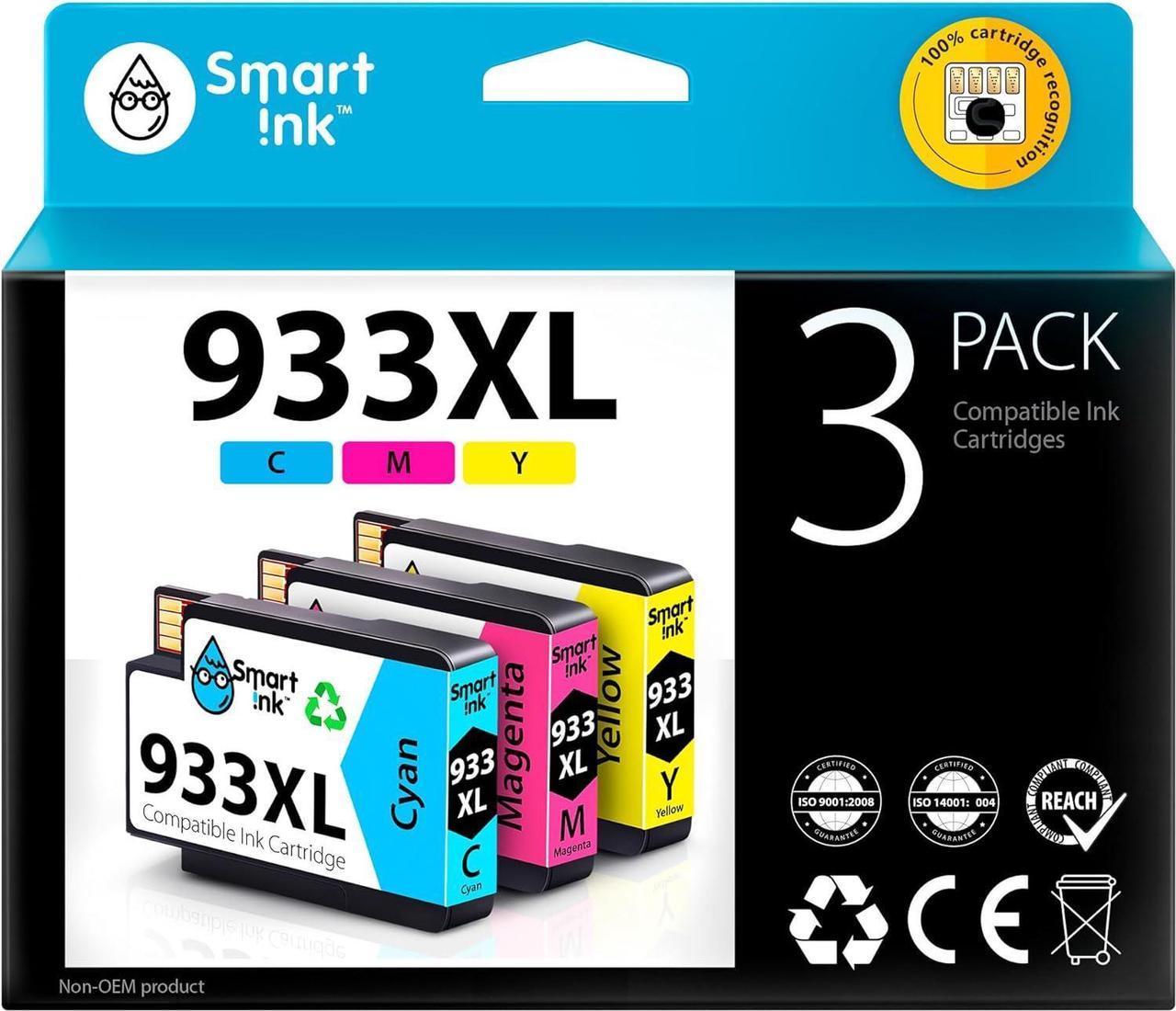 Smart Ink Compatible Ink Cartridge for HP 932 XL 933 XL 932XL 933XL 3 Pack Combo (C/M/Y Colors) Ink Cartridges High Capacity Works with HP Officejet 6600 6100 6700 7110 7610 7612