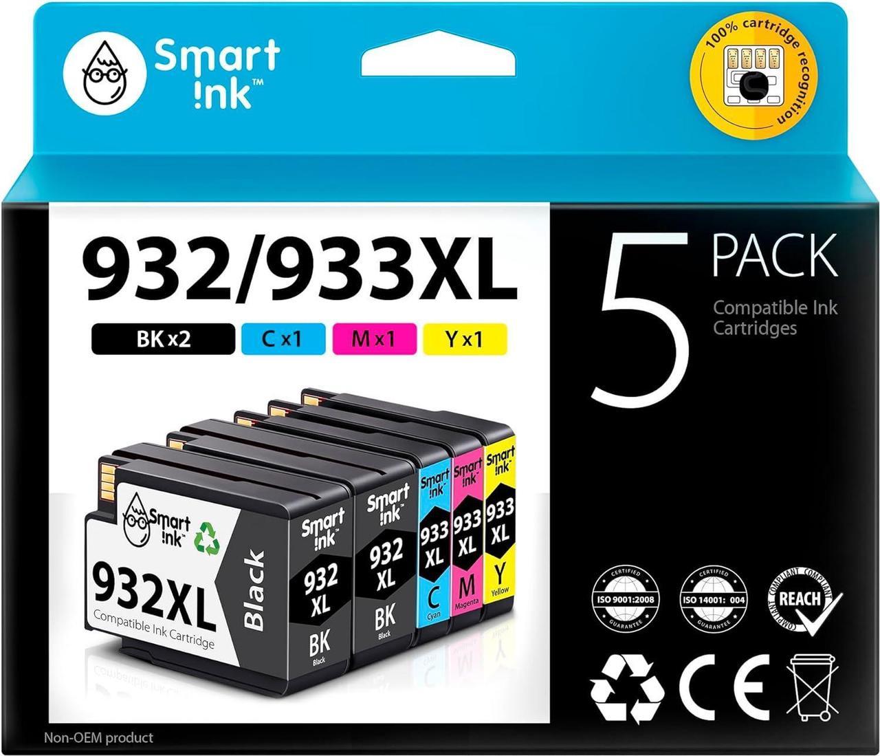 Smart Ink Compatible Ink Cartridge Replacement for HP 932 XL 933 XL 932XL 933XL High Yield 5 Pack Combo (2 Black & C/M/Y) Ink Cartridges High Capacity for HP Officejet 6600 6100 6700 7110 7510 7610