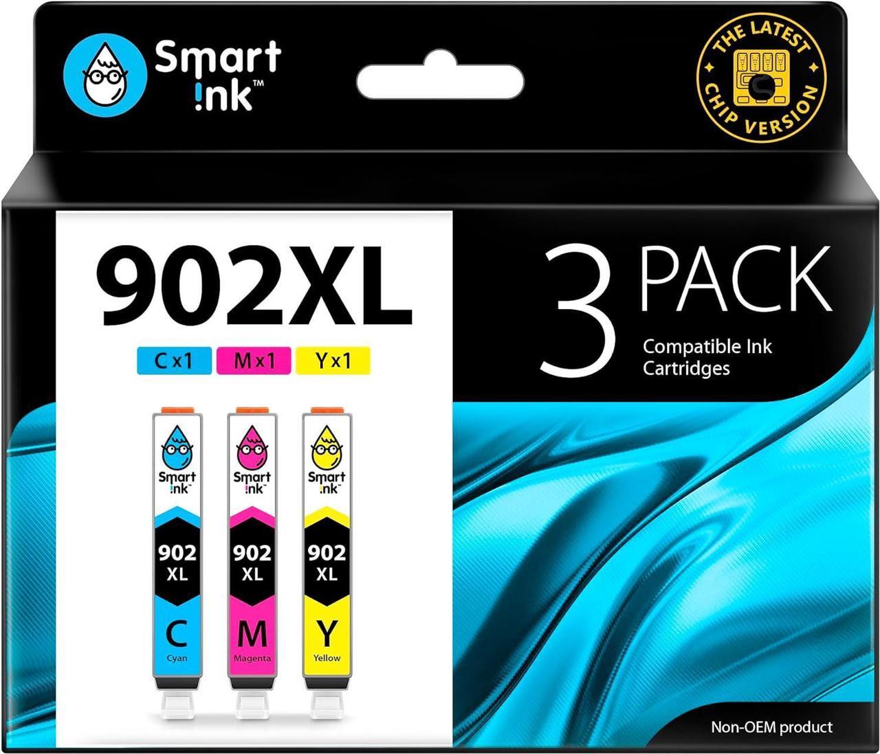 Smart Ink Compatible Ink Cartridge Replacement for HP 902 XL 902XL (C/M/Y, 3 Pack) with Advanced Chip Technology to use with OfficeJet 6951 6954 6956 6958 6962 6950 OfficeJet Pro 6968 6974 6975 6960