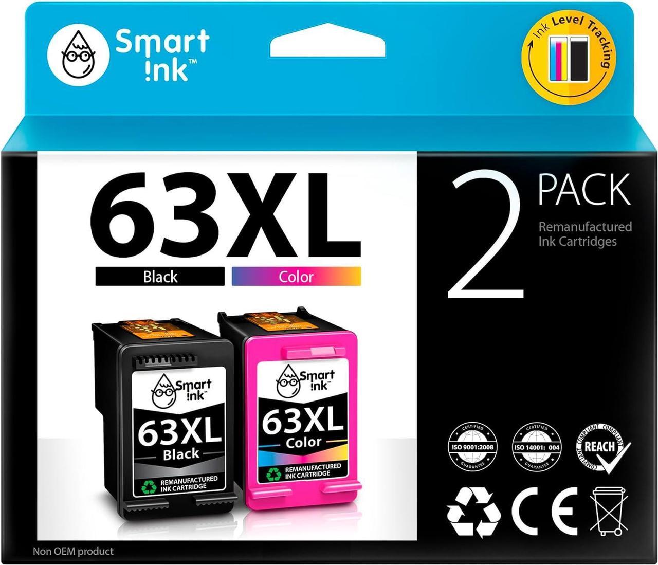 Smart Ink Remanufactured Ink Cartridge Replacement for HP 63 XL 63XL (Black & Color 2 Combo Pack) use with Deskjet 1110 1112 2130 3630 3632 Envy 4510 4516 4520 4522 4525 Officejet 3830 4650 4655 5220