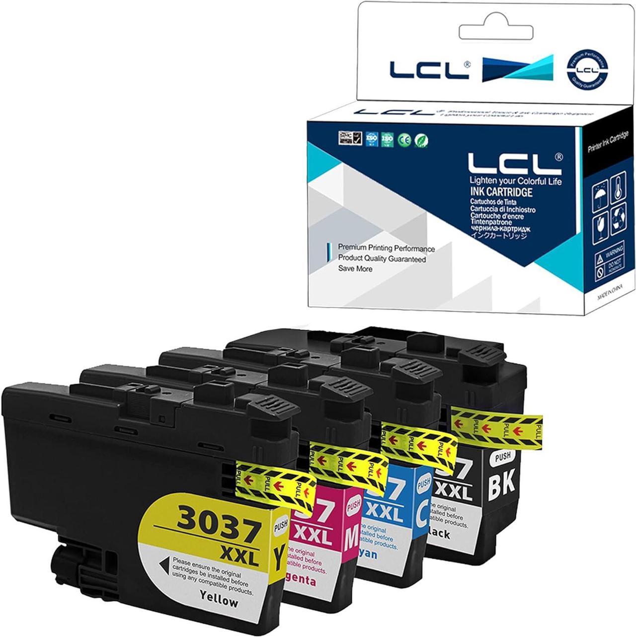 LCL Compatible for LC3037 XXL LC3037XXL LC3037BK LC3037C LC3037M LC3037Y (4-Pack,Black Cyan Magenta Yellow) Pigment Ink Cartridge for Brother MFC-J5845DW MFC-J5845DW XL MFC-J5945DW MFC-J6945DW