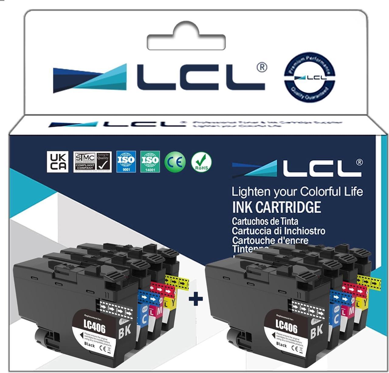 LCL Compatible for Brother LC-406 LC406 LC-406BK LC406BKS LC406BK LC406C LC406M LC406Y (8-Pack,2Black,2Cyan,2Magenta,2Yellow) Pigment Ink Cartridge for Brother MFC-J5855DW MFC-J5955DW MFC-J6555DW