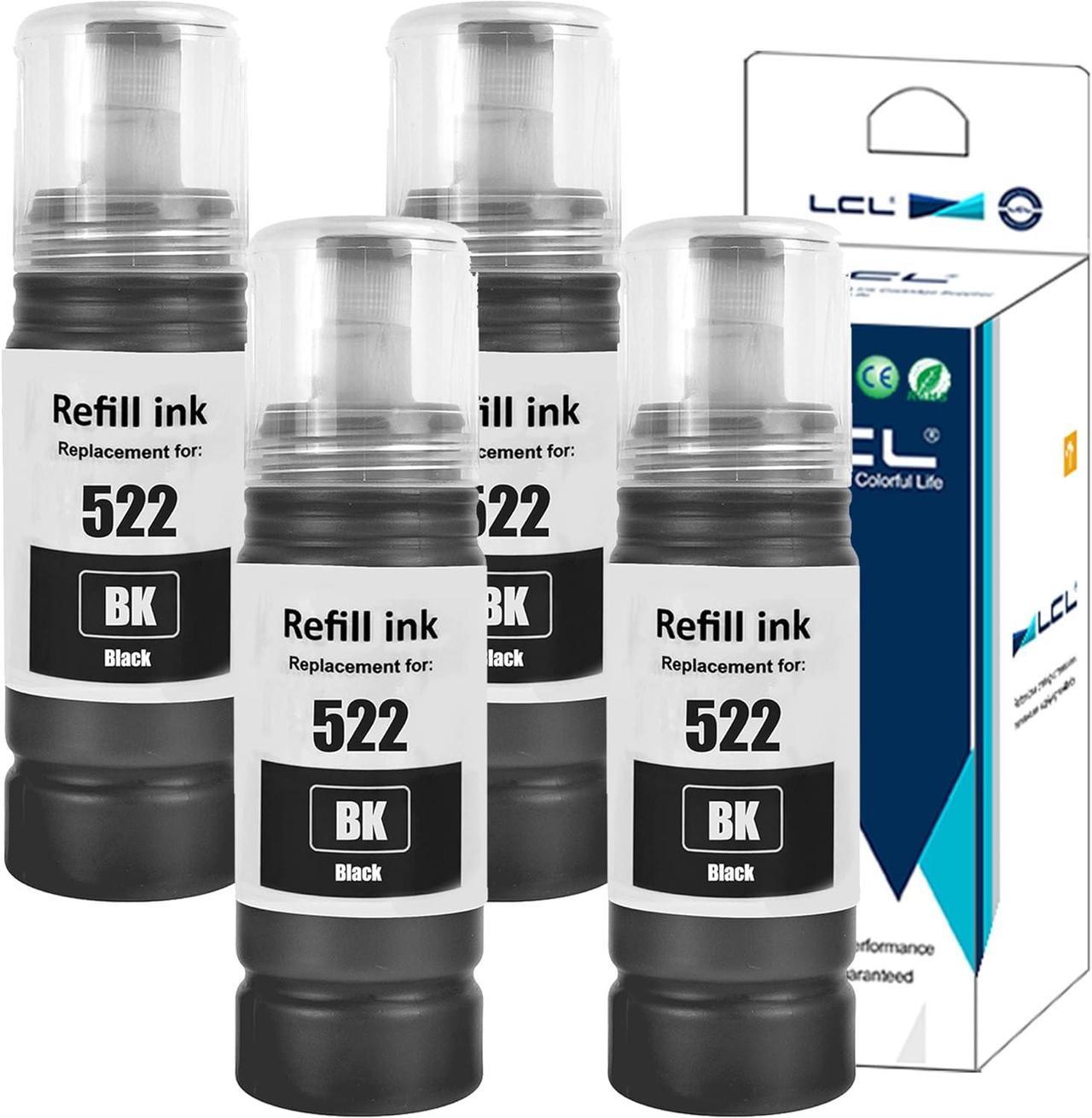 LCL Compatible for 522 T522 T522120 (4-Pack Black) Ink Bottle for EcoTank ET-2803 ET-4800 ET-2720 ET-2840 ET-2400 ET-2800 ET-4810 ET-4700