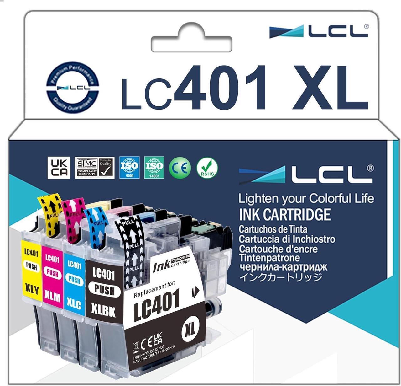 LCL Compatible Ink Cartridge A3 Version for Brother LC401 LC401XL LC401BK LC401XLBK LC401XLC LC401XLM LC401XLY (4-Pack,Black Cyan Magenta Yellow) for Brother MFC-J1012DW MFC-J1170DW