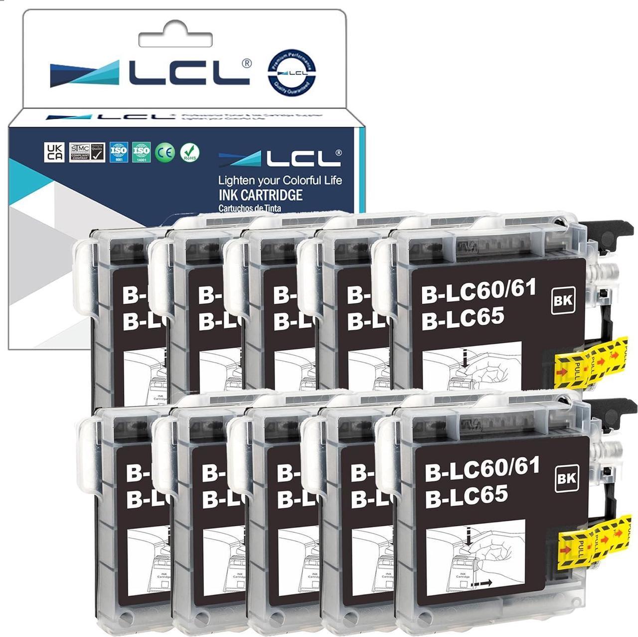 LCL Compatible for Brother LC61 LC-61 LC65 LC61BK LC65BK (10-Pack Black) Ink Cartridge for Brother DCP-J140W 145C 165C 185C 195C 197 197C DCP373CW 365CN 375CW 385C 390CN DCP-377CW DCP-383C 395CN