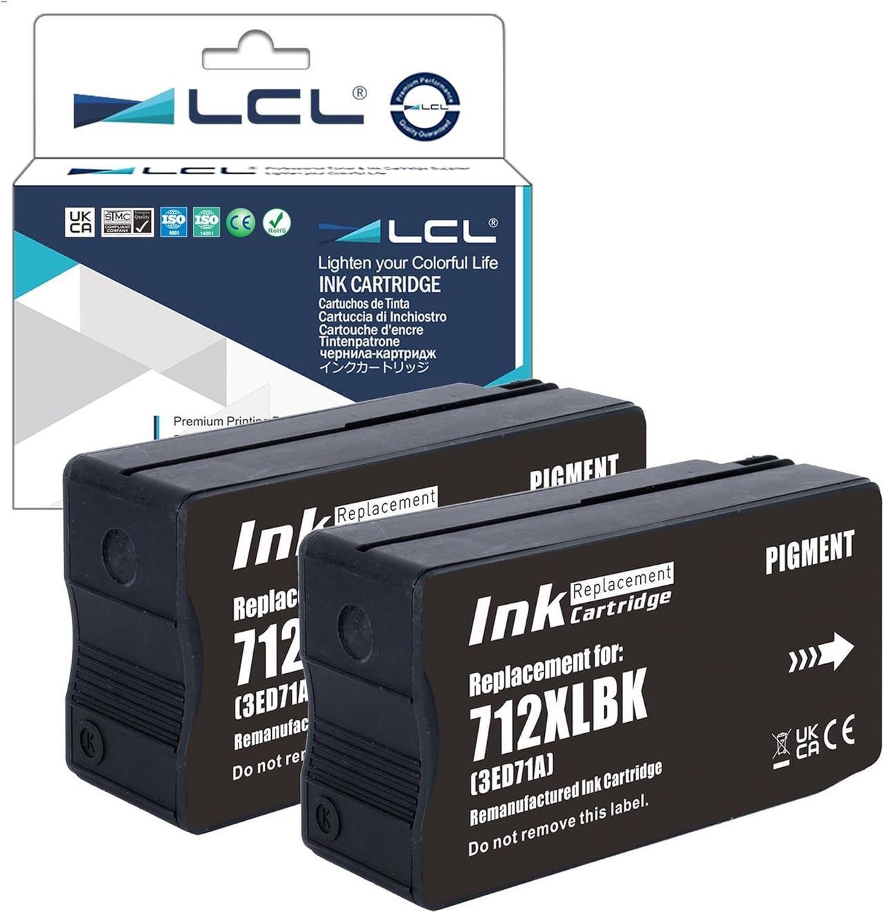 LCL Remanufactured for HP 712 712XL 712BK 712XLBK 3ED70A 3ED71A 80ML High Yield T650 T630 T250 T230 T210 (2-Pack Black) Pigment Ink Cartridge for HP DesignJet Studio Printers HP DesignJet T650 T630