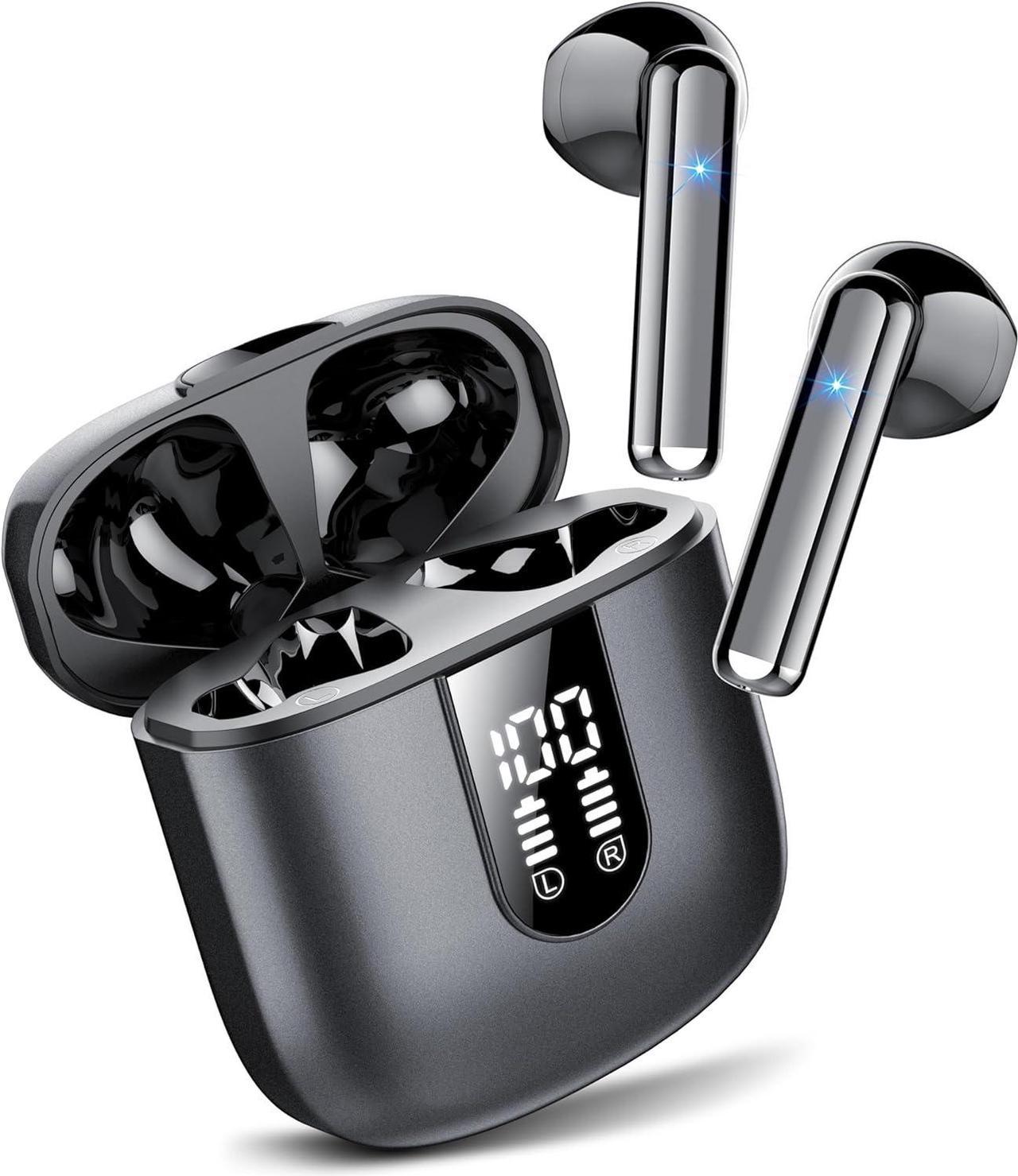 Wireless Earbuds, Bluetooth 5.3 Headphones HiFi Stereo, Mini in-Ear Bluetooth Earbuds, Wireless Earphones with 4 ENC Noise Cancelling Mic, IP7 Waterproof, LED Display, Touch Control Ear Buds, Black