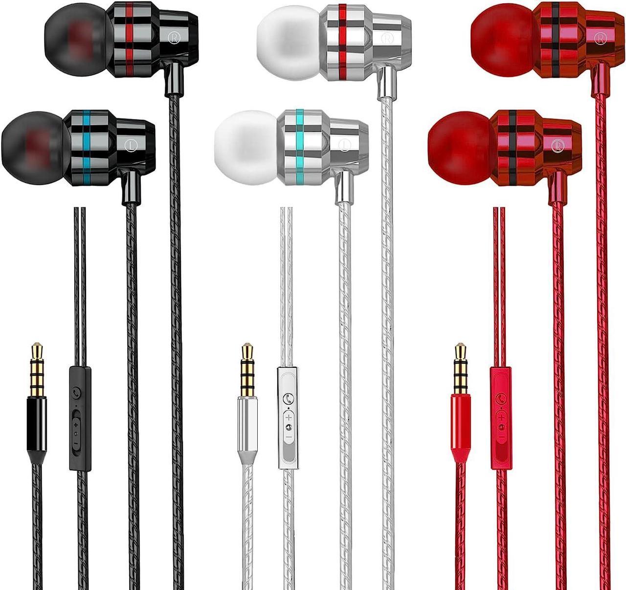 3 Pack Earbuds Wired, in-Ear Headphones Wired Earbuds with Microphone, Noise Isolating Lightweight Earbuds, 3.5mm Earphones Compatible with iPhone, Samsung, Android, Tablets and 3.5mm Jack Devices