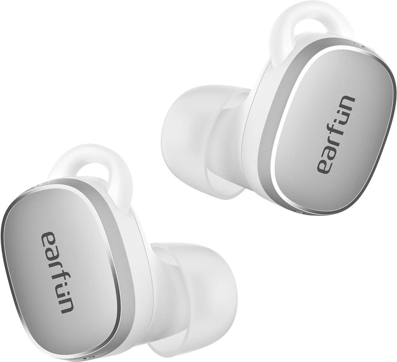 EarFun Free Pro 3 Noise Canceling Wireless Earbuds, Snapdragon Sound with Qualcomm aptX Adaptive, 6 Mics ENC, Bluetooth 5.3 Earbuds, Multipoint Connection, Customizable EQ App, 33Hrs, Silver White