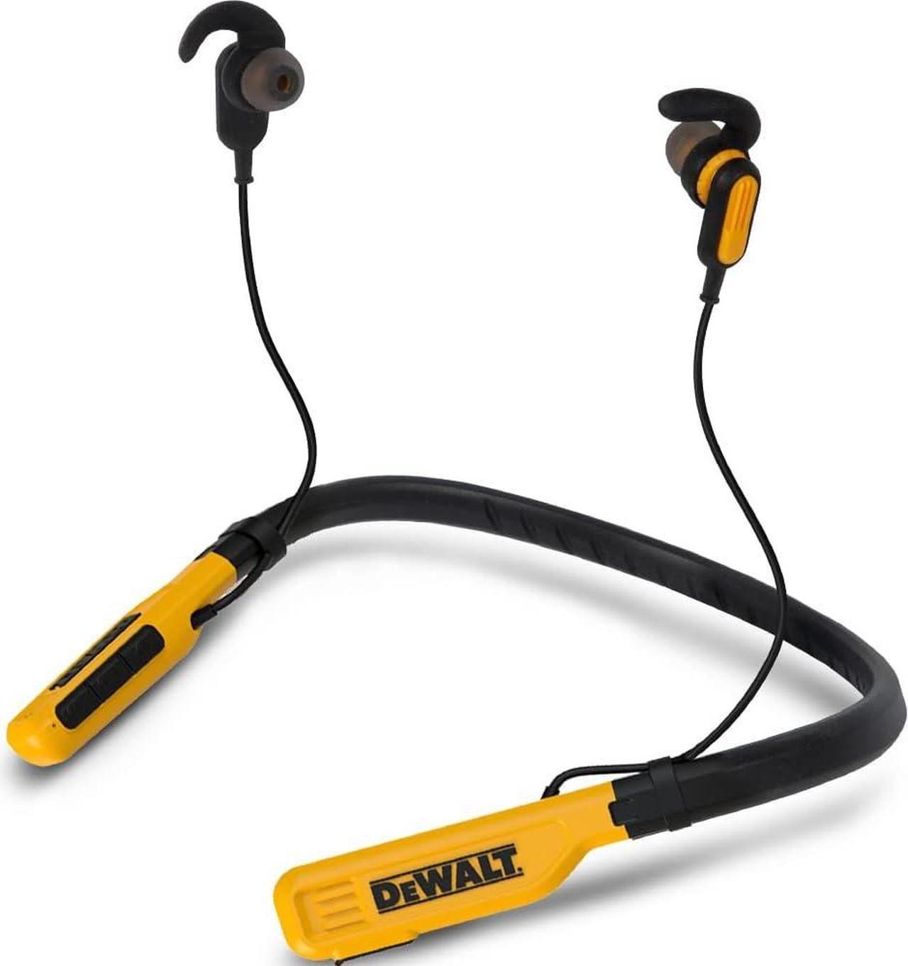 DEWALT Wireless Bluetooth Neckband Headphones  Neckband Earphones with 15H Playtime  Noise-Isolating Wireless Earbuds  Jobsite Pro Built-in Mic for Crystal-Clear Calls