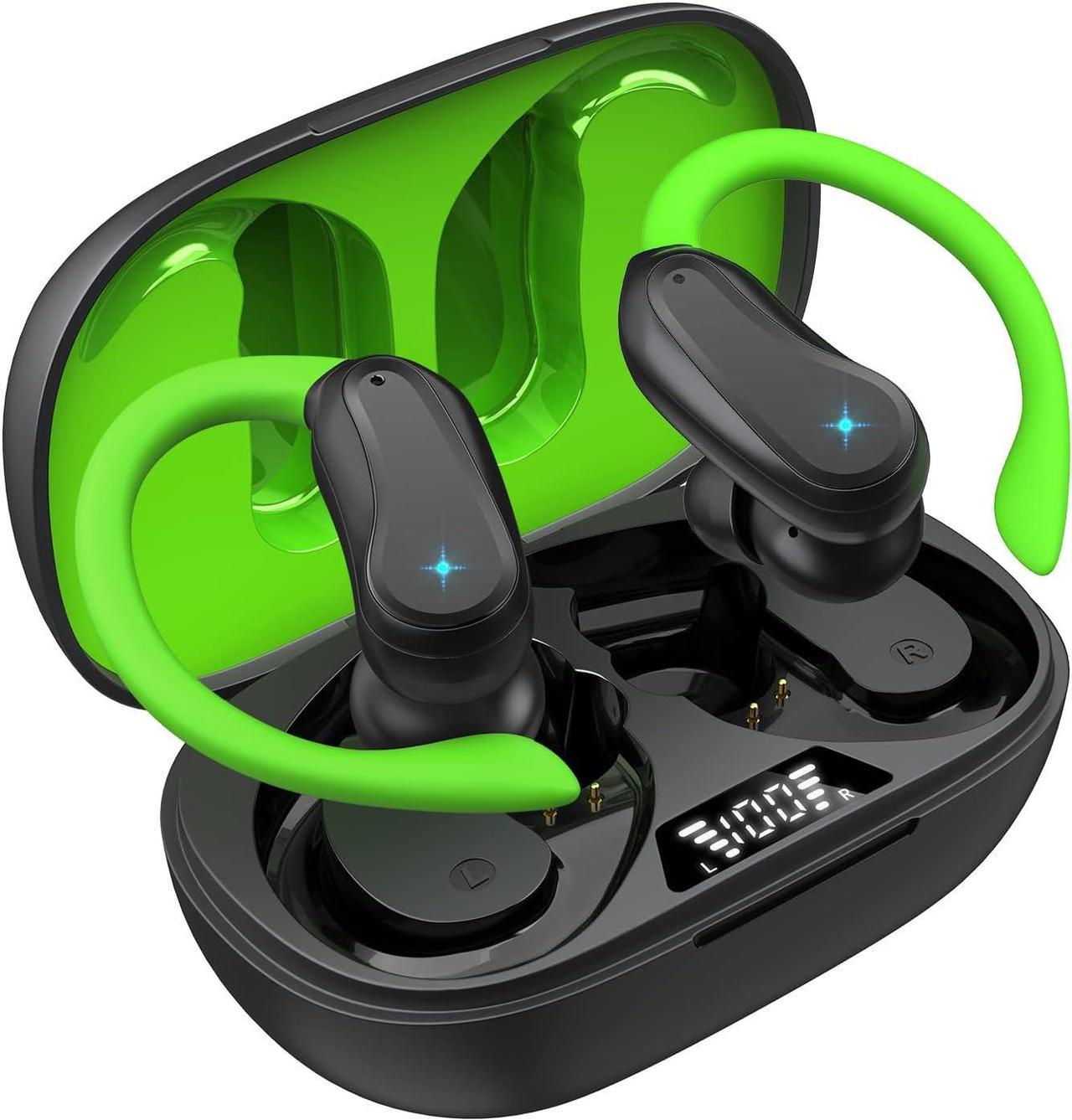 Wireless Bluetooth Earbuds,10Hrs Single Playtime IPX7 Waterproof in-Ear Headphones with Earhooks,Sweat Resistant Ear Buds with Microphone Hi-Fi Stereo for Sports/Running/Workout/Gym(Green)