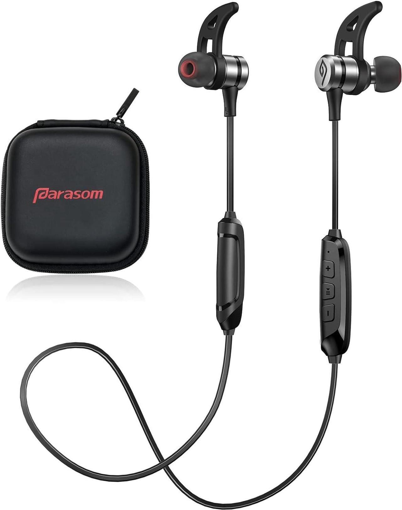 Parasom Bluetooth Headphones, A1 Magnetic, V5.0 Wireless Stereo Bluetooth Earphones Sport Headset in-Ear Noise Isolation Headphone Earbuds for Gym Running -Sweatproof, Microphone (Black/red)