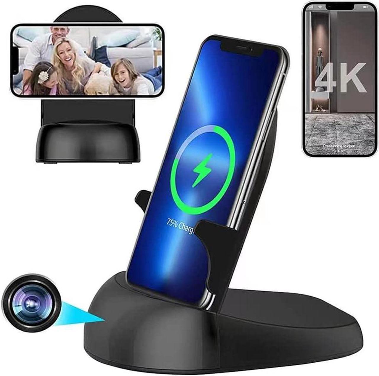 Hidden Spy Camera WiFi with Wireless Charger,Motion Activated,HD 4K Nanny Spy Cam(Rotate Lens) in 250°Viewing Angle,Secret Camera for Home Office Security(2.4/5Ghz)