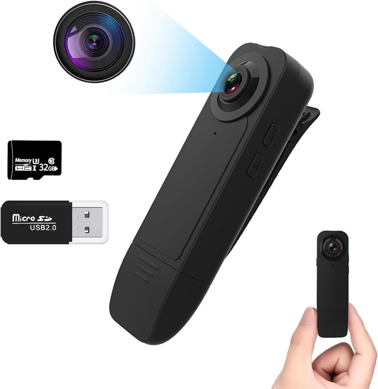 Mini Spy Camera, FHD 1080P Wearable Mini Camera Surveillance, Nanny Cam, Easy to Use, Motion Detection, Night Vision, Long Battery Life, Body Camera, Spy Cam, Small Camera, 32GB SD Card Included