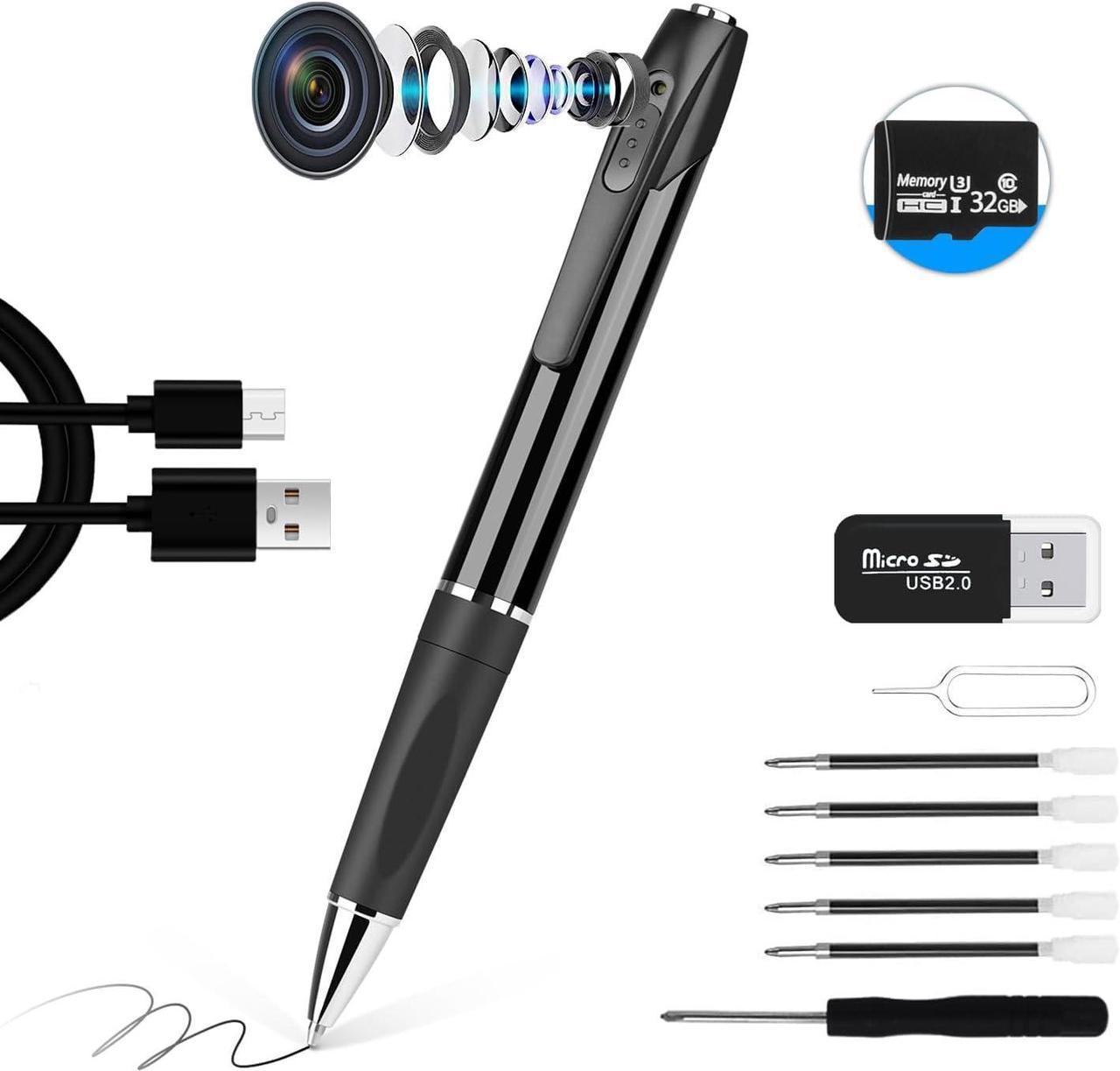 Mini Spy Camera Pen, FHD 1080P Portable Spy Pen Camera, Nanny Cam, Long Battery Life, Video Recording, Snapshot, 5 Ink Refills, Easy to Use, 32G High-Speed TF Card