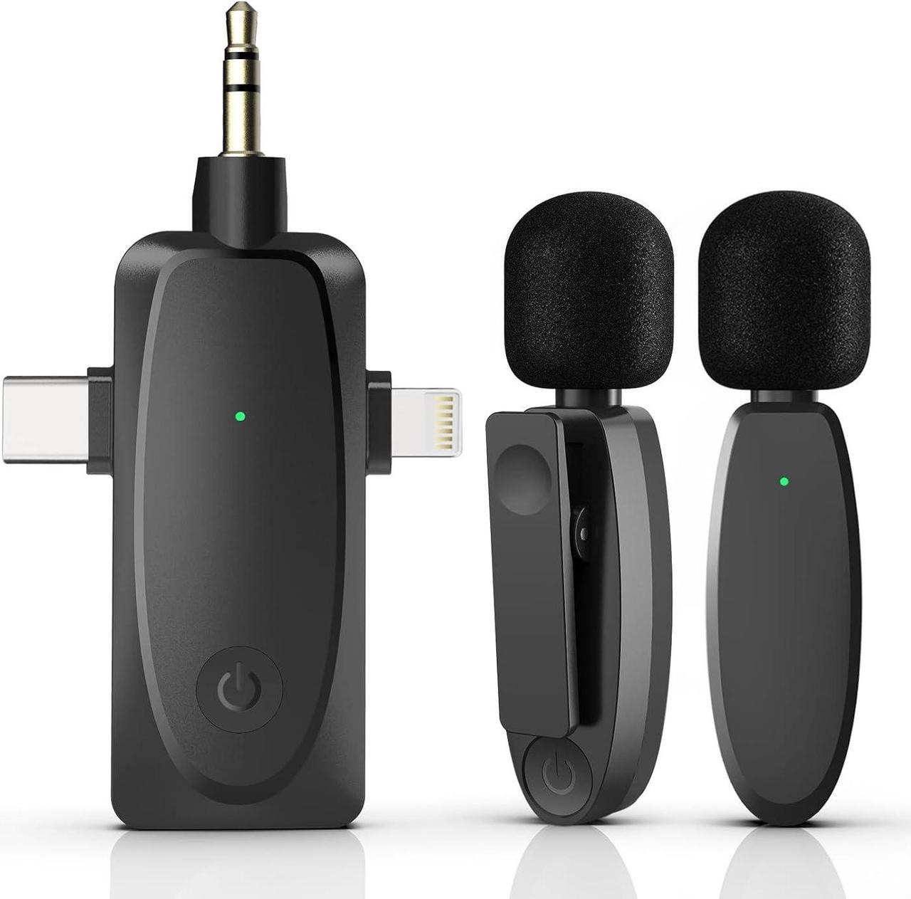 MAXTOP 3 in 1 Mini Microphone Wireless Lavalier Microphones for iPhone, Android and Camera- 2.4G Cordless Double Mics with Noise Reduction-Professional Video Recording Lav Mic for Interview, Vlog