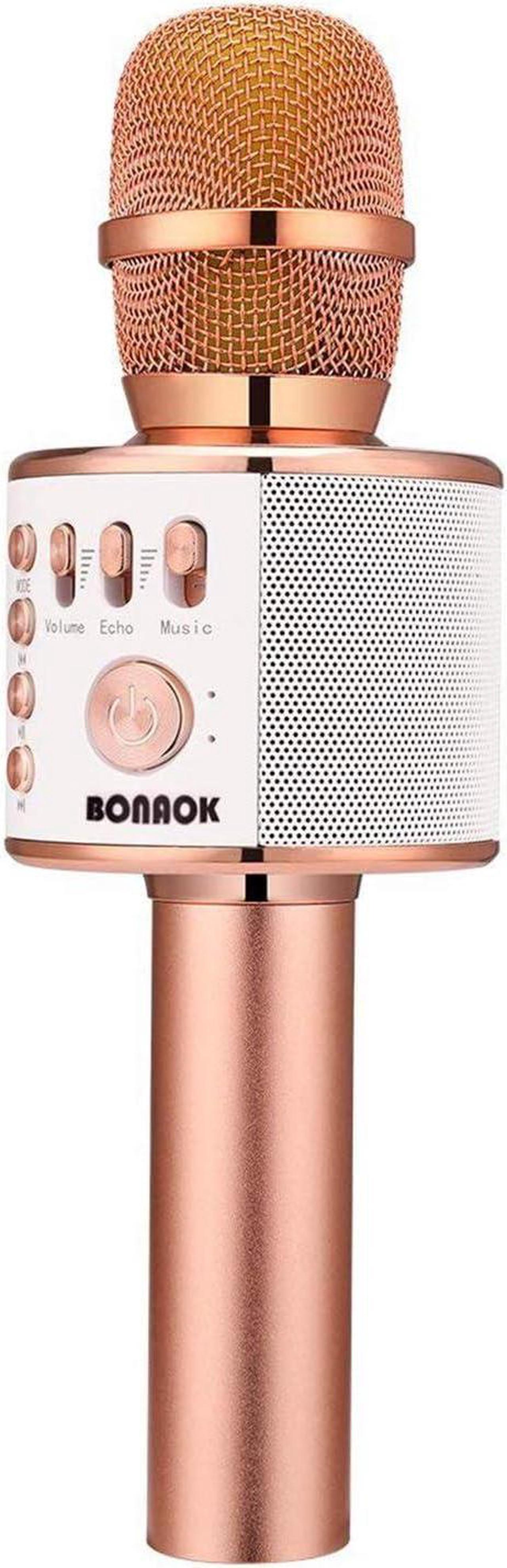 BONAOK Wireless Bluetooth Karaoke Microphone, 3-in-1 Portable Handheld Mic Speaker Machine for All Smartphones, Gift for Girls Boys Kids Adults All Age Q37 (Rose Gold)