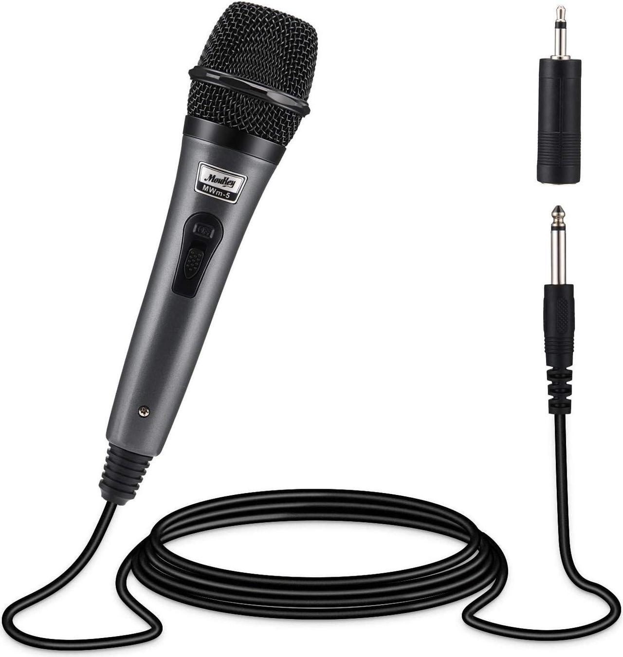 Moukey Dynamic Cardioid Home Karaoke Microphone, 13ft XLR Cable Metal Handheld Wired Mic for Singing/Karaoke, Microphone for Speaker/Karaoke Machine/PA System/Amp/Mixer, Gray