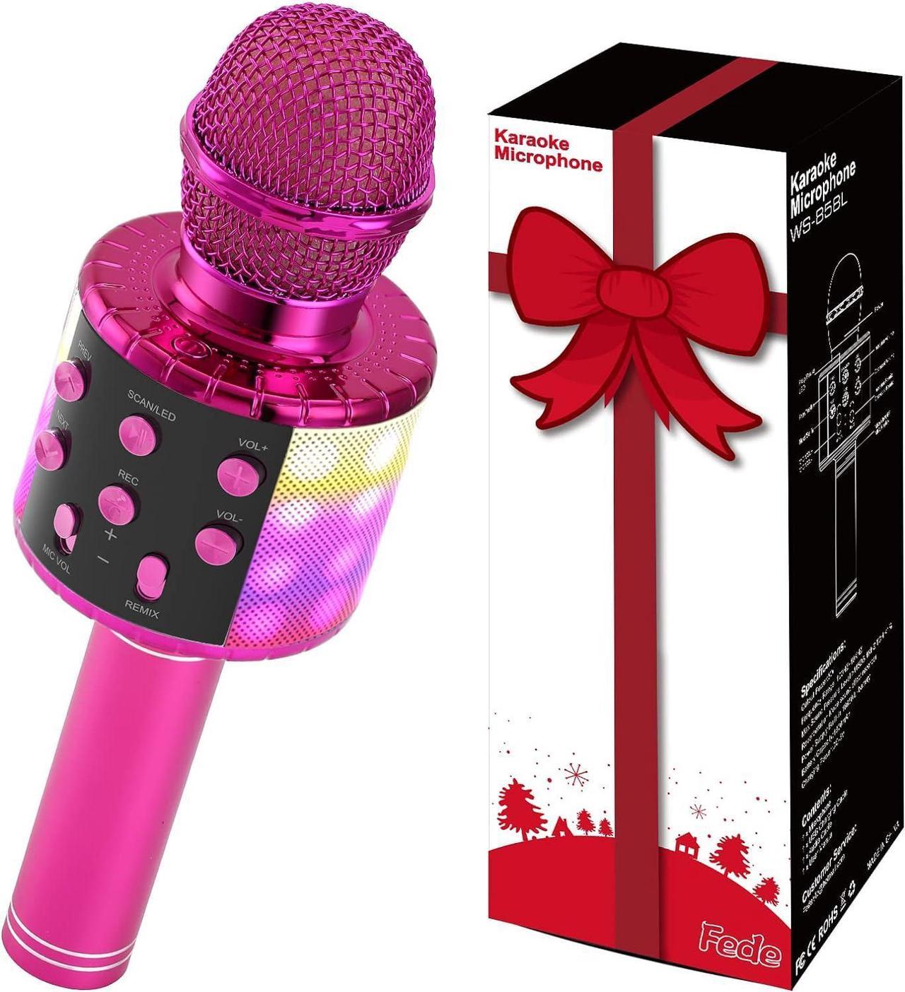 Fede Karaoke Microphone for Kids Singing Wireless Bluetooth Microphone with LED Light Portable Karaoke Machine Toys Gifts Ideas for Girls and Boys