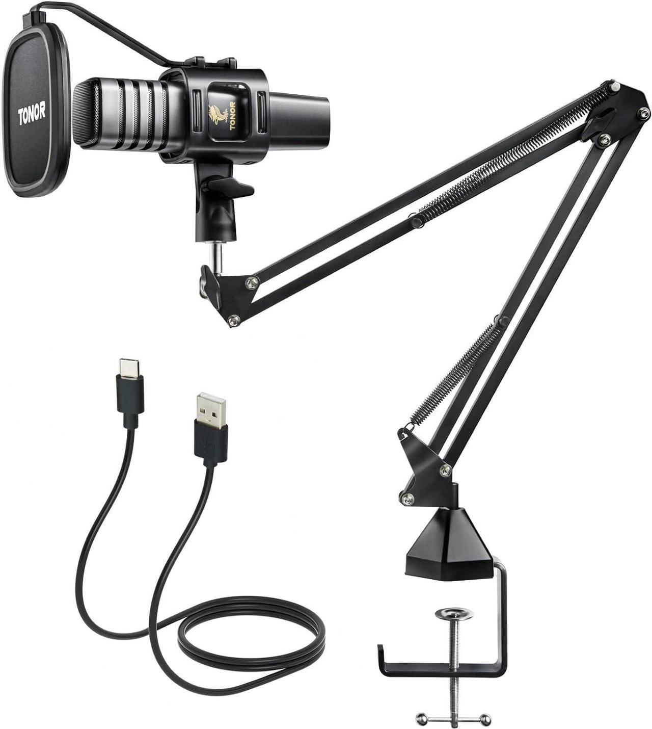 TONOR USB Microphone Kit, PC Podcast Recording Cardioid Condenser Computer Mic Set for Gaming, Streaming, Singing, Voice Over, YouTube, Studio Mic Bundle with Adjustable Arm Stand, TC30+