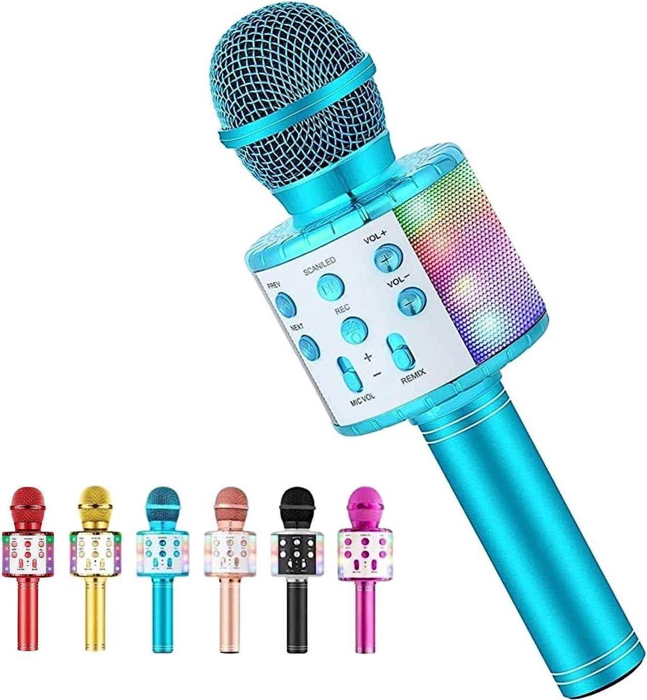 Kids Microphone Karaoke Microphone for Kids Singing,5 in 1 Wireless Bluetooth Microphone with LED Lights Karaoke Machine Portable Mic Speaker Player Recorder for Home Party Birthday