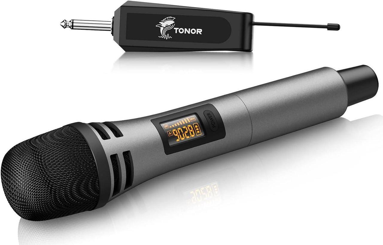 Wireless Microphones, TONOR UHF Handheld Cordless Dynamic Mic with Rechargeable Receiver, Microfonos Inalambricos for Karaoke, Singing, Party, Wedding, DJ, Speech, Church 200ft TW310 Grey