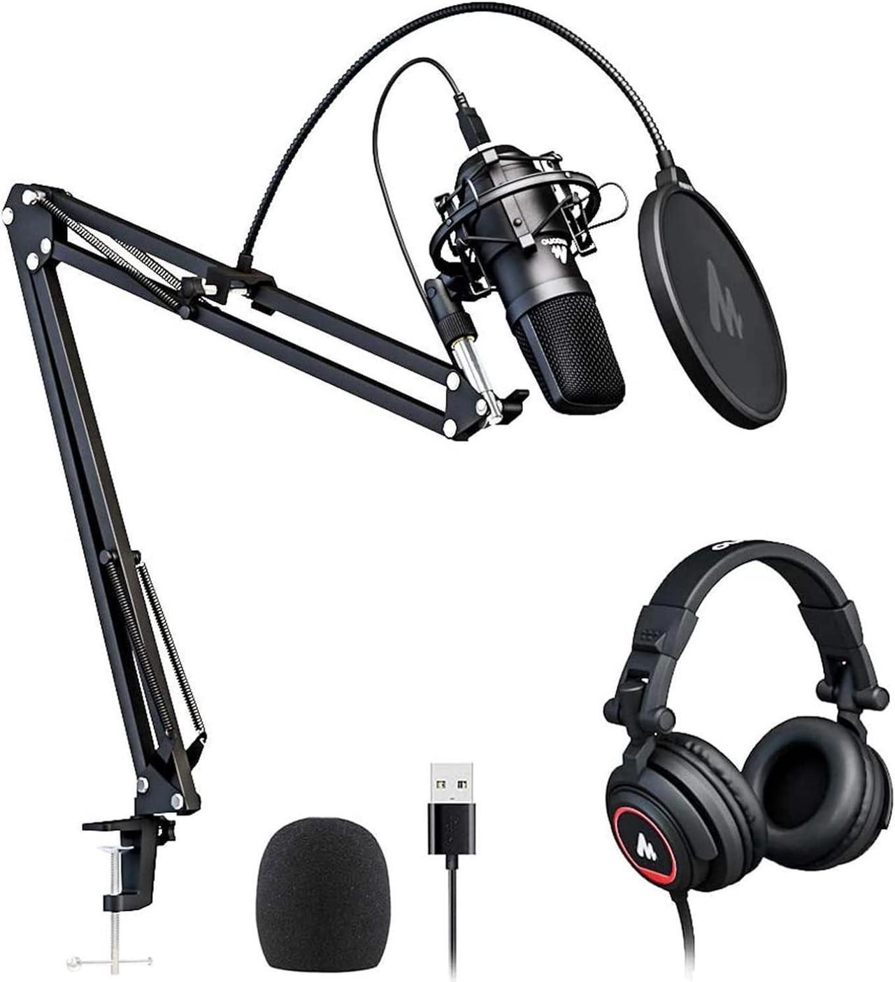 MAONO Microphone with Studio Headphone Set 192kHz/24Bit Vocal Condenser Cardioid Podcast Mic Compatible with Mac and Windows, YouTube, Gaming, Live Streaming, Voice-Over (AU-A04H)