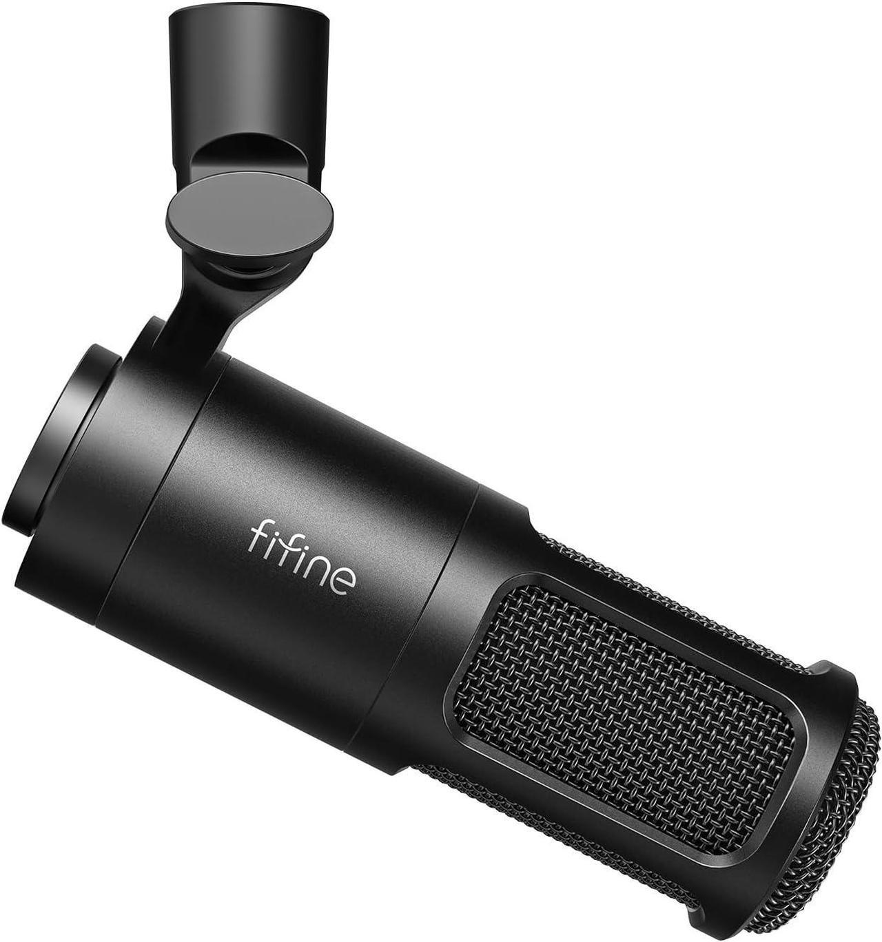 Fifine XLR Microphone, Podcast Dynamic Microphone for Vocal Recording Singing Voice-Over, Studio Metal Mic with Cardioid Pattern, Shockproof, Works for Mixer, Audio Interface,Black-K669D