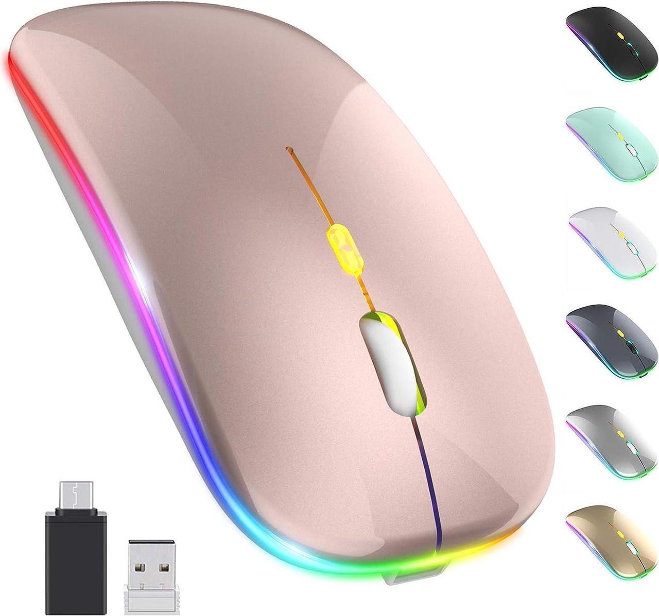 Upgrade LED Wireless Mouse, Slim Silent Mouse 2.4G Portable Mobile Optical Office Mouse with USB & Type-c Receiver, 3 Adjustable DPI Levels for Notebook, PC, Laptop, Computer, MacBook (Rose Gold)