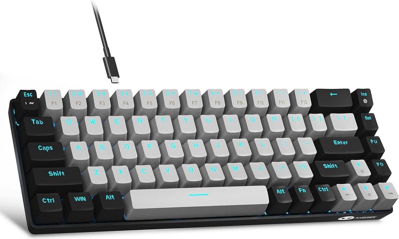 MageGee Portable 60% Mechanical Gaming Keyboard, MK-Box LED Backlit Compact 68 Keys Mini Wired Office Keyboard with Blue Switch for Windows Laptop PC Mac Black/Grey