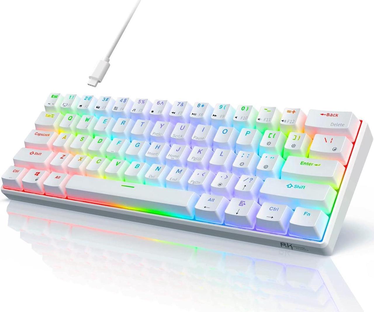 RK ROYAL KLUDGE RK61 Wired QMK/VIA Programmable 60% Mechanical Gaming Keyboard RGB Backlit Ultra-Compact Hot Swappable Brown Switch White